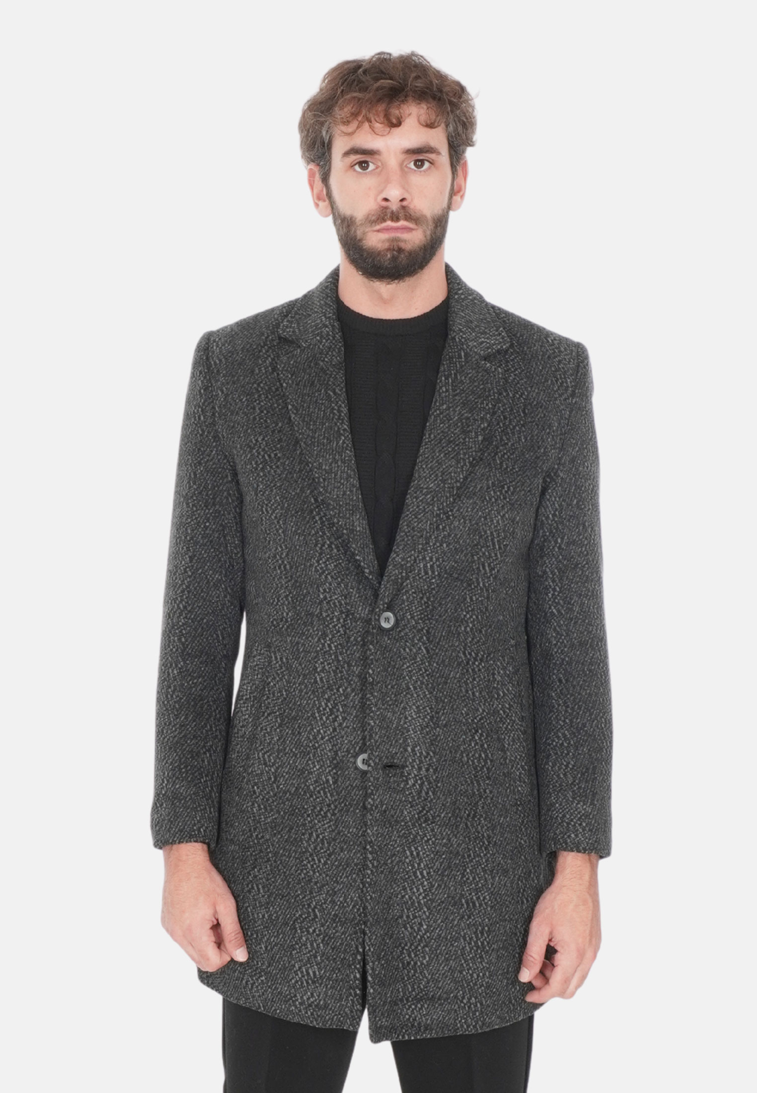 Cappotto Uomo Monopetto Invernale Elegante Giaccone Lungo Spina di Pesce Slim - Imagen 9 de 10