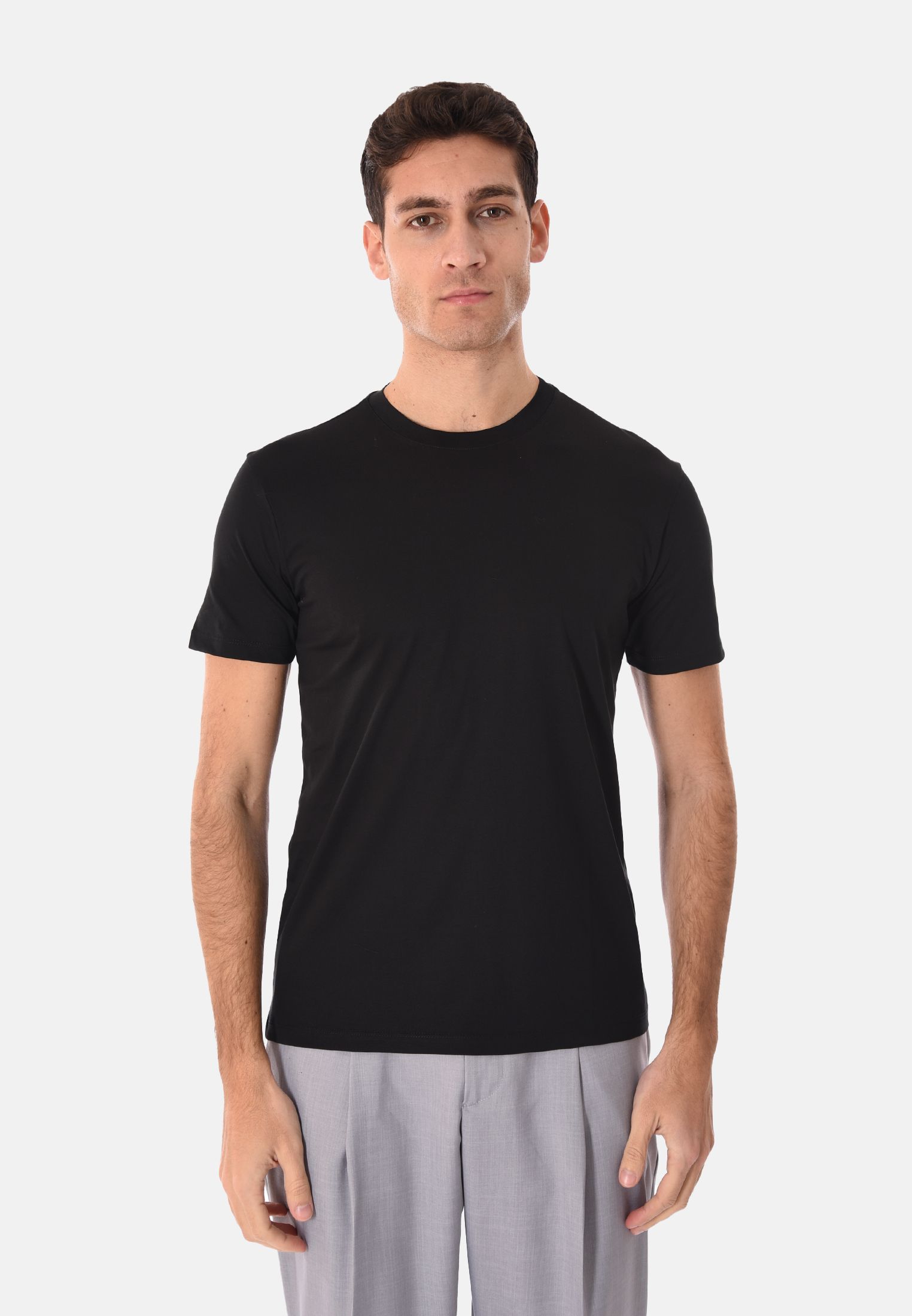 Men’s Slim Fit Cotton Basic T Shirt Half Sleeve Solid Color Made Italy