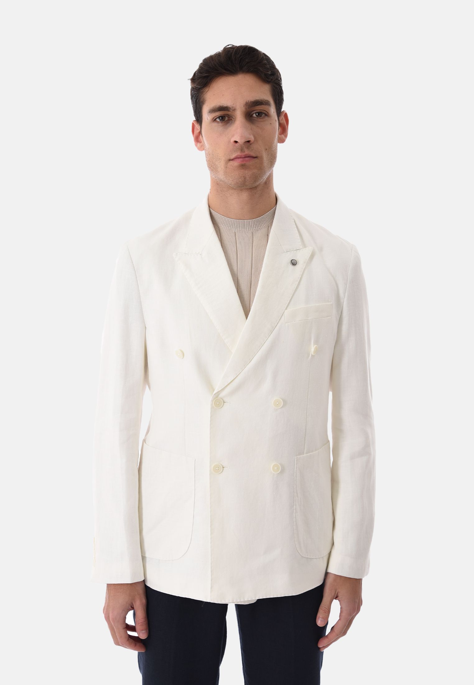 Mens Elegant Double Breasted Blazer Slim Fit Summer Linen Jacket