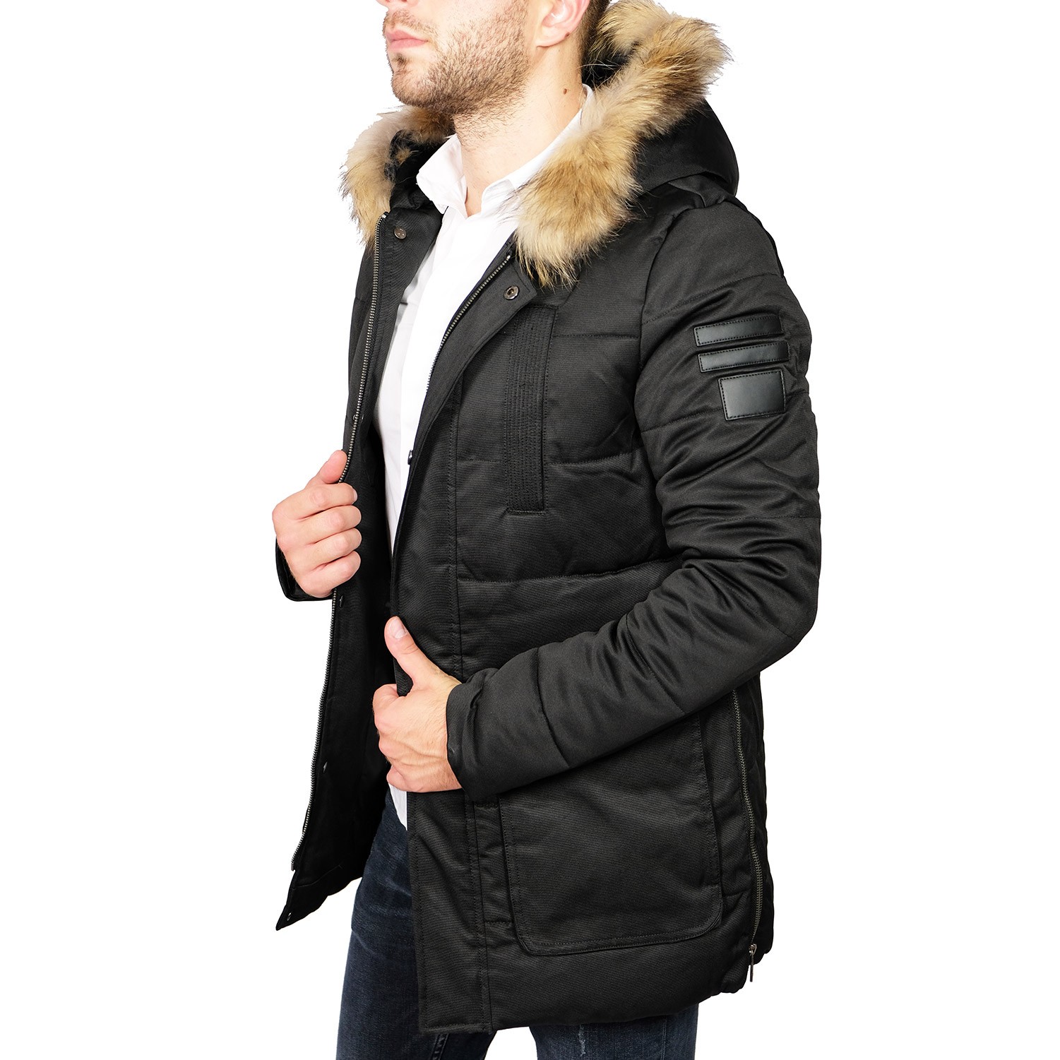 Men's Winter Parka Green Black Gubbotto Long Hood With Fur Coat