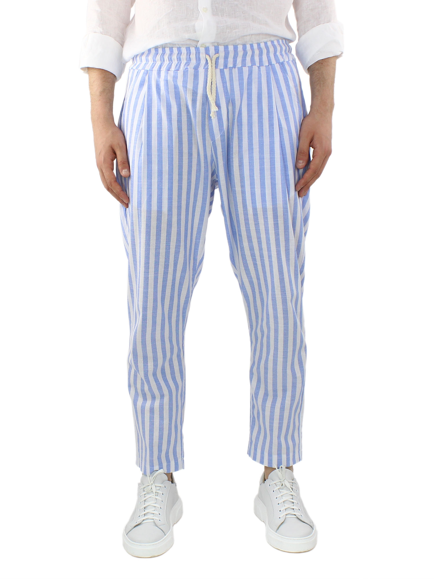 Pantaloni Uomo di Lino a Righe Estivi Made in Italy Pantalaccio Leggero |  eBay