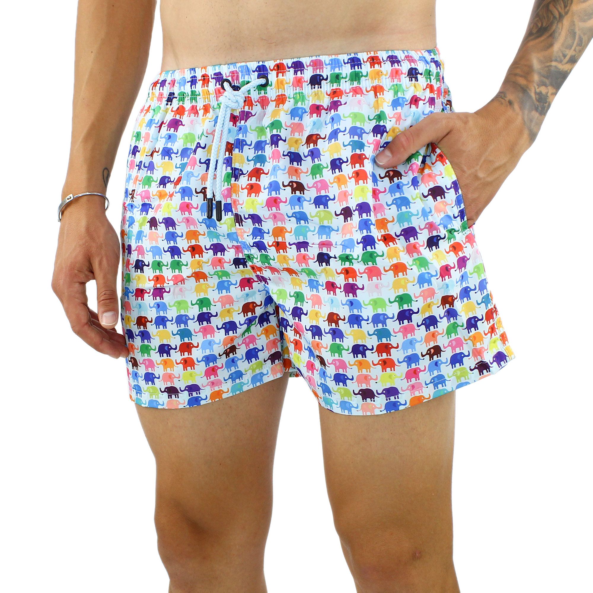 Costume da Bagno Uomo Corto con Elefantini Colorati Bermuda Mare  Pantaloncino | eBay