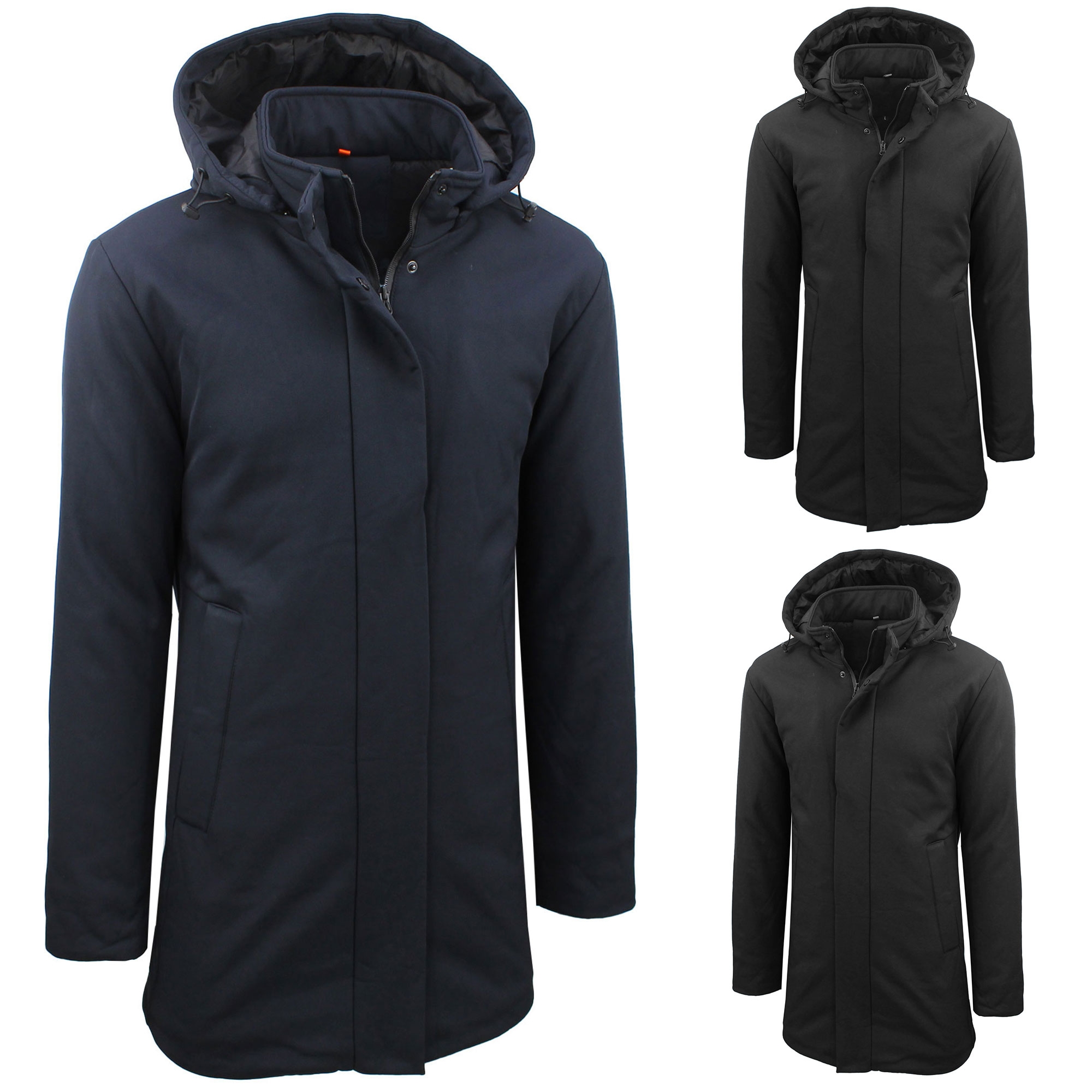 Parka Uomo Blu Nero Invernale Imbottito Giubbotto Lungo Impermeabile  Cappotto Sl