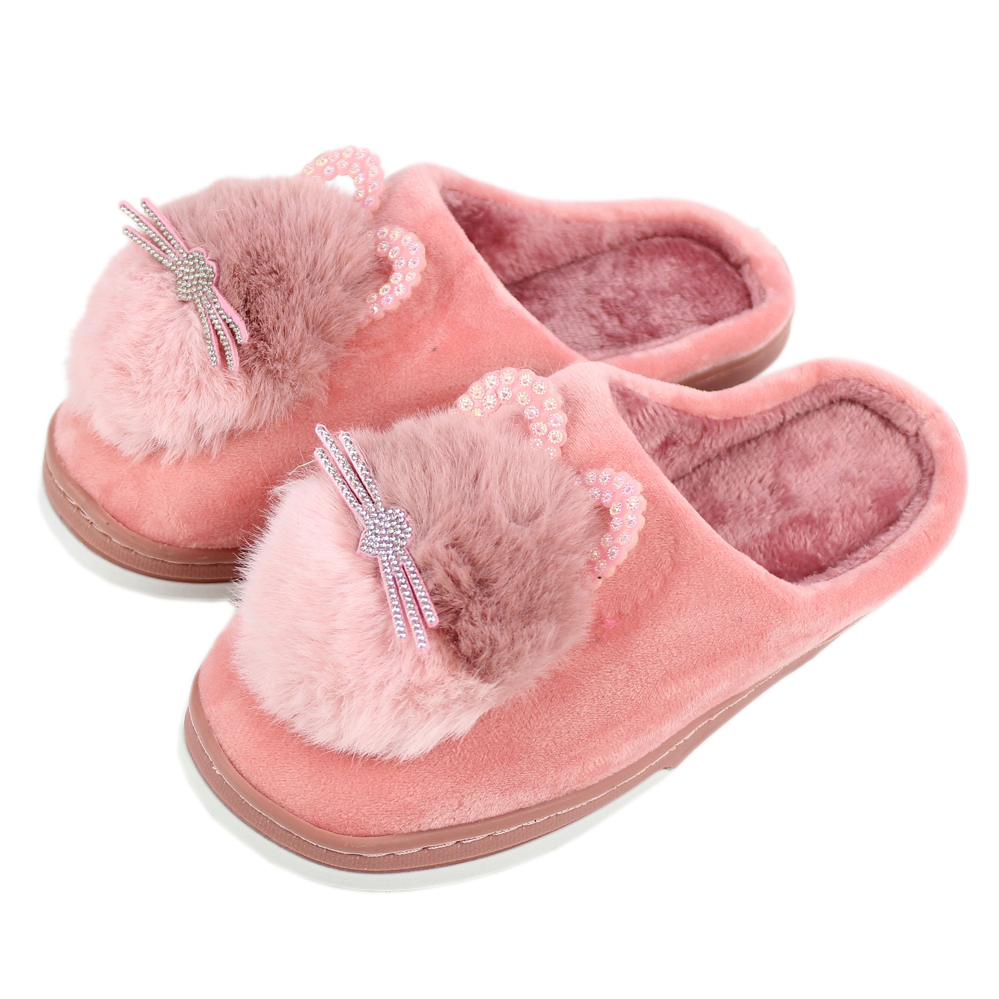 Pantofole Invernali Per Bambini E Bambine, Modello Morbido E Peloso Con Interno In Pile Caldo, Suola Antiscivolo In Gomma, Design A Punta Chiusa Con Gatto, Per Interni Ed Esterni