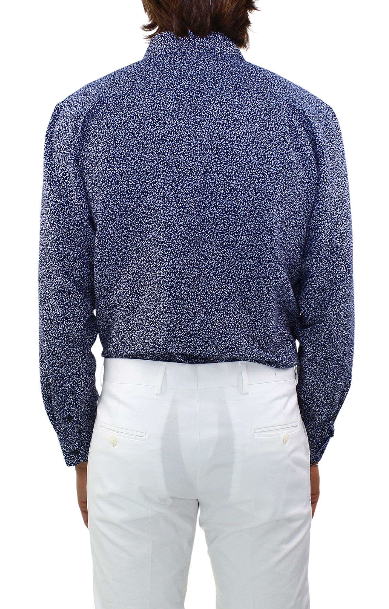 Camicia Uomo Slim Fit Manica Lunga Blu Bianca Microfantasia Fiori Sartoriale - Imagen 4 de 7