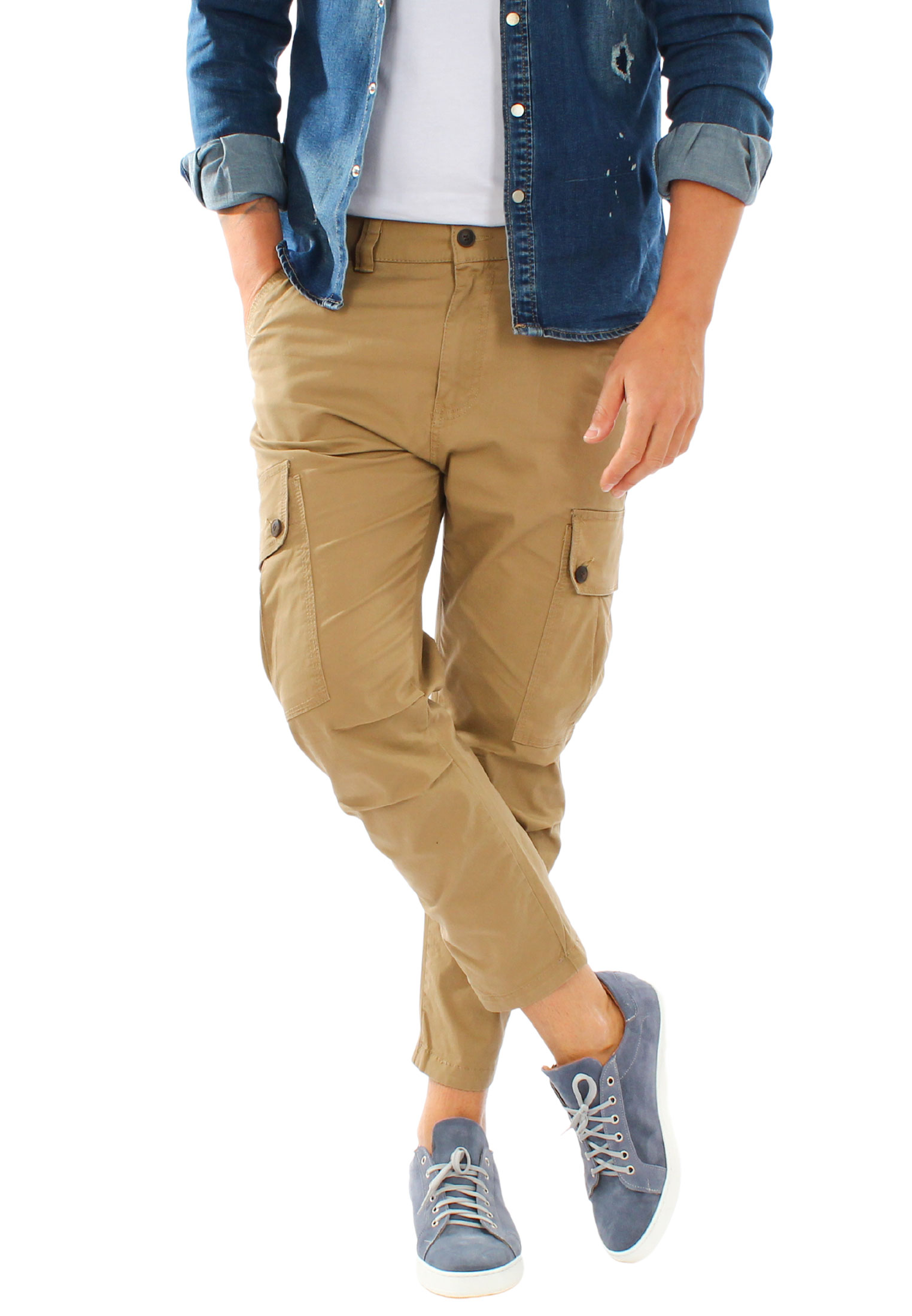 Pantaloni Cargo Uomo Regular Cotone Pantalone Leggero Tasche Laterali Estivi  | eBay
