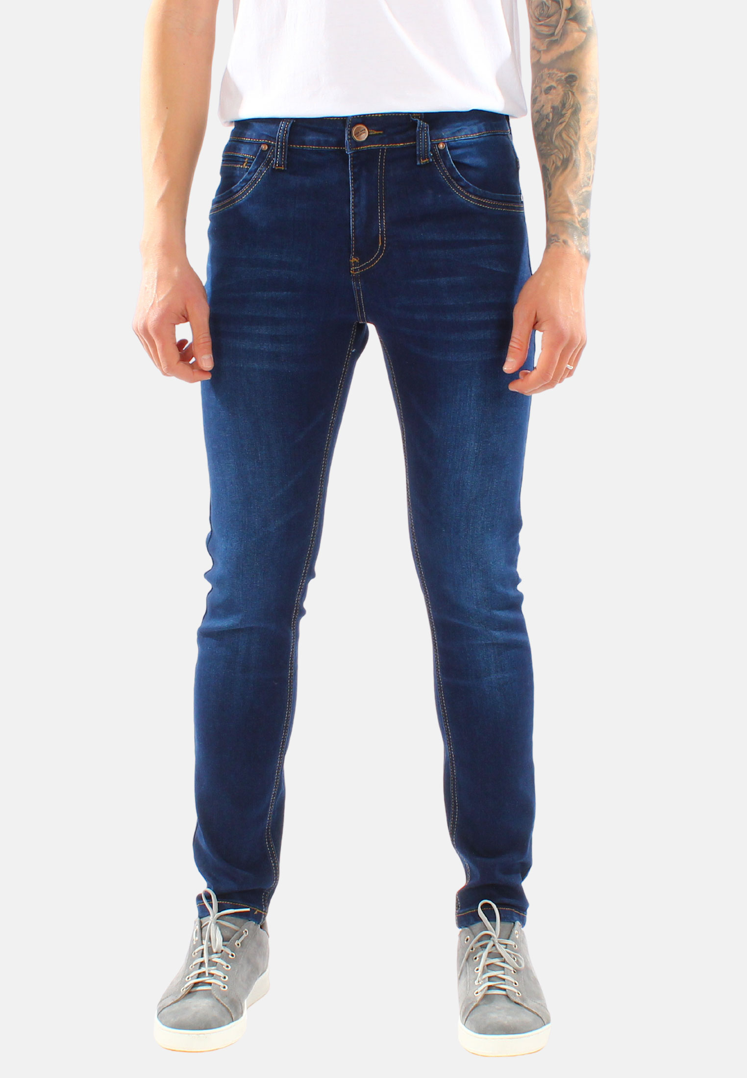Jeans Uomo Slim Fit Pantaloni Denim Cinque Tasche Elasticizzato Blu Nero - Imagen 9 de 12