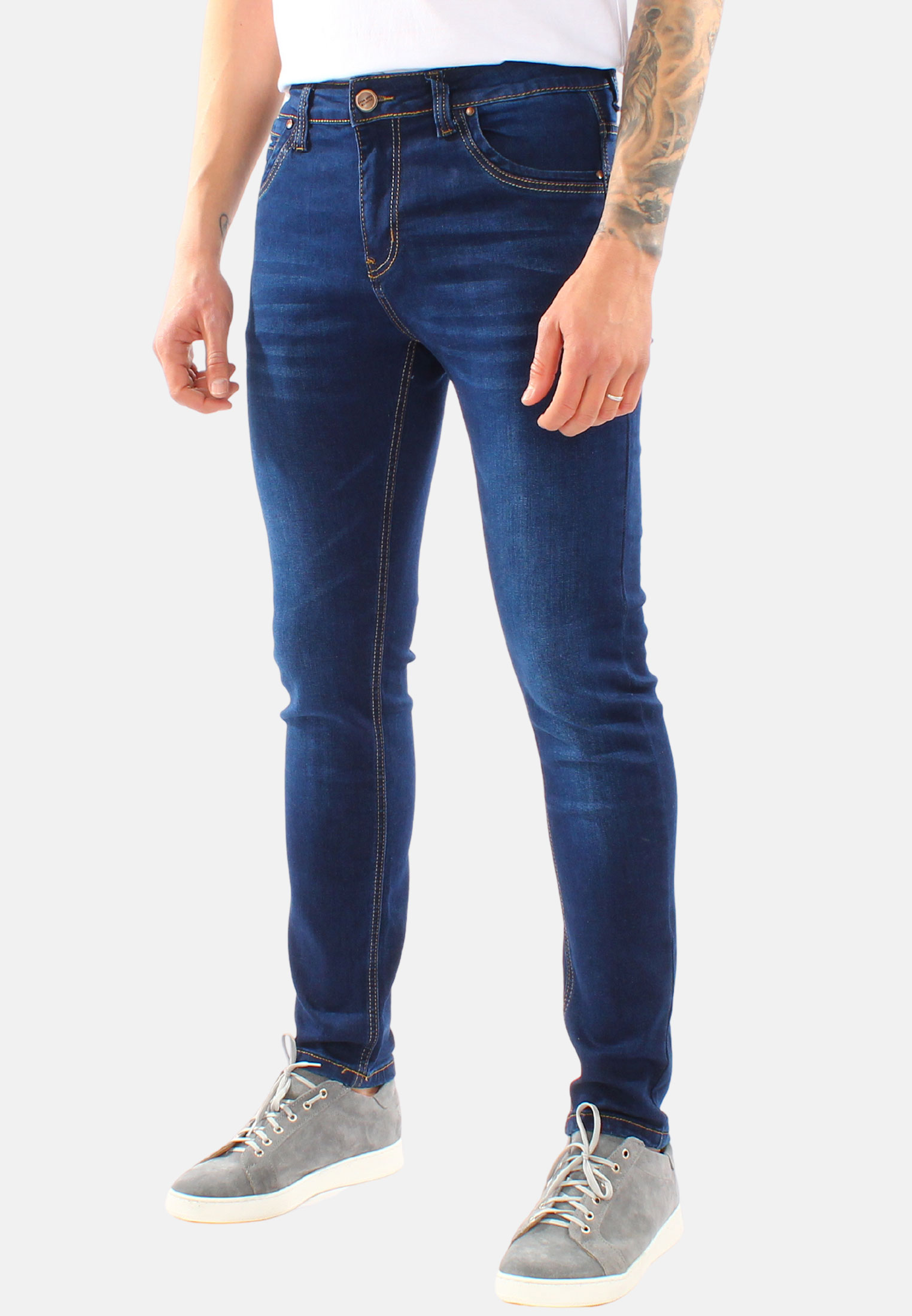 Jeans Uomo Slim Fit Pantaloni Denim Cinque Tasche Elasticizzato Blu Nero - Imagen 10 de 12