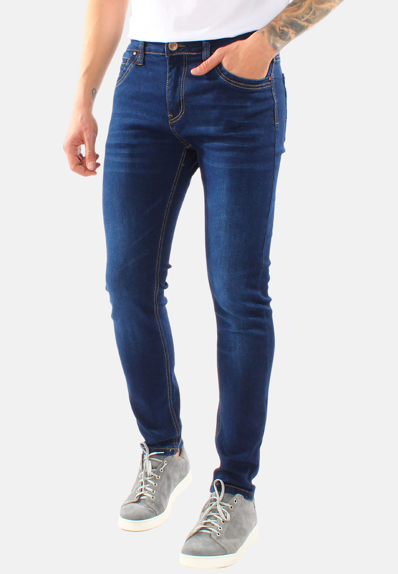 Jeans Uomo Slim Fit Pantaloni Denim Cinque Tasche Elasticizzato Blu Nero - Imagen 8 de 12