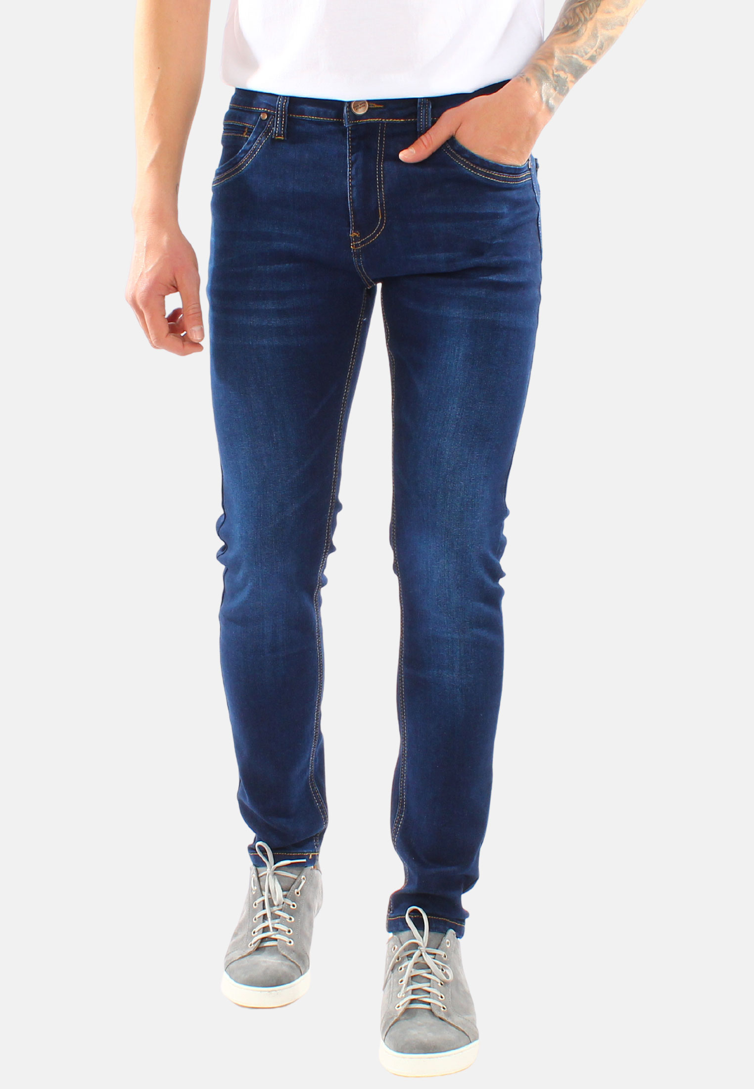 Jeans Uomo Slim Fit Pantaloni Denim Cinque Tasche Elasticizzato Blu Nero - Imagen 12 de 12