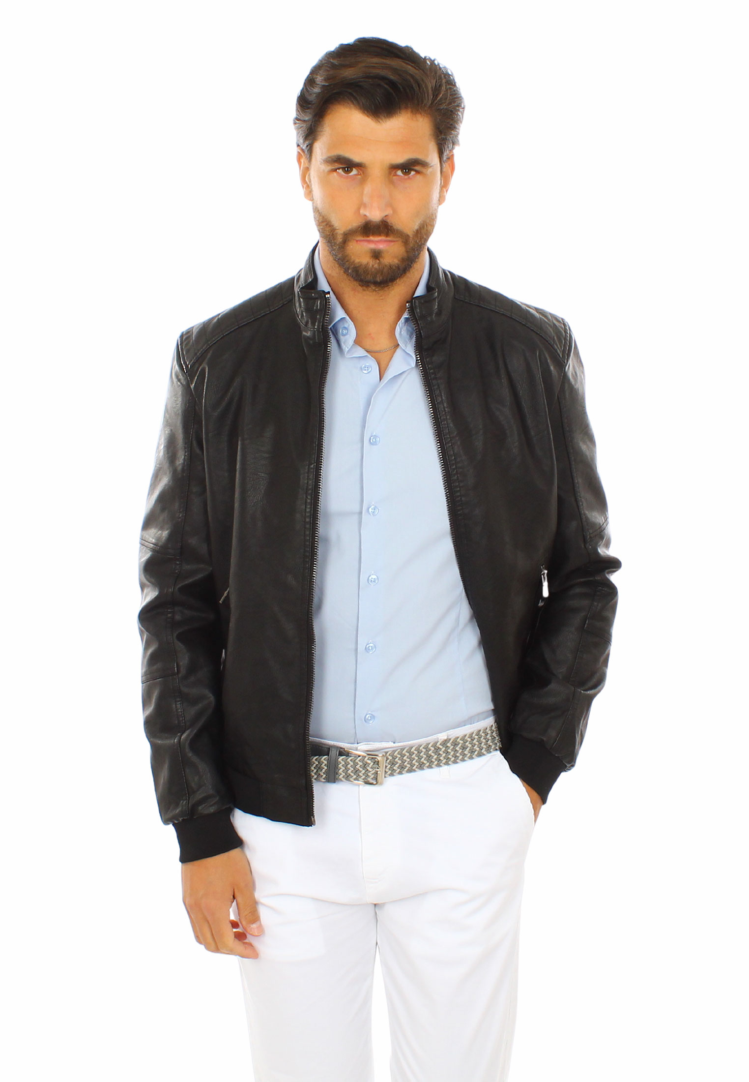 Giubbotto Uomo Pelle PU Giacca Biker Slim Leggera Giubbino Chiodo