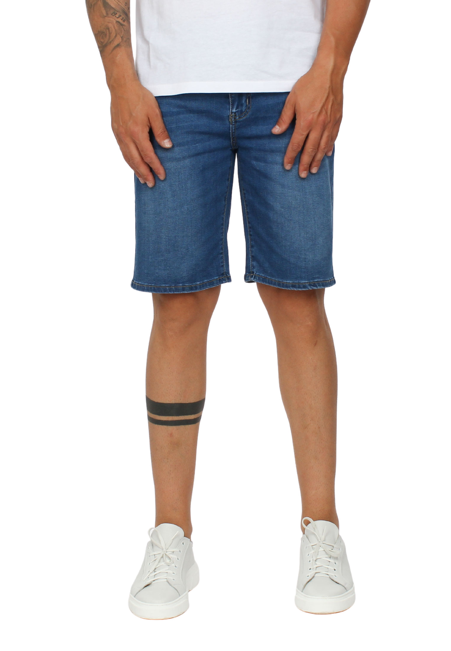 Bermuda Uomo Jeans Pantaloni Corti Pantaloncini Blu Denim Slim Fit