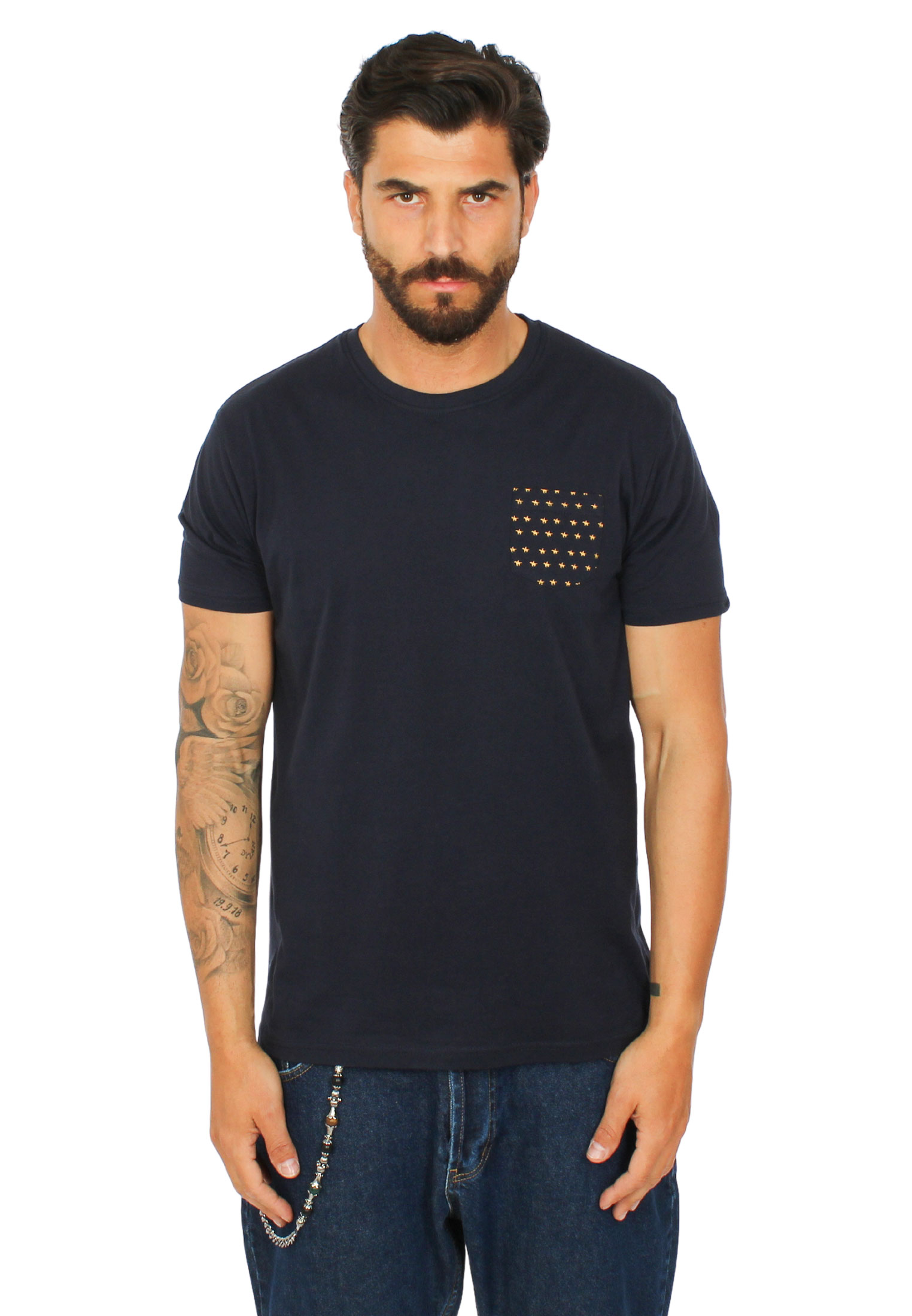 T-shirt Uomo in Cotone con Taschino Girocollo Maglietta Manica