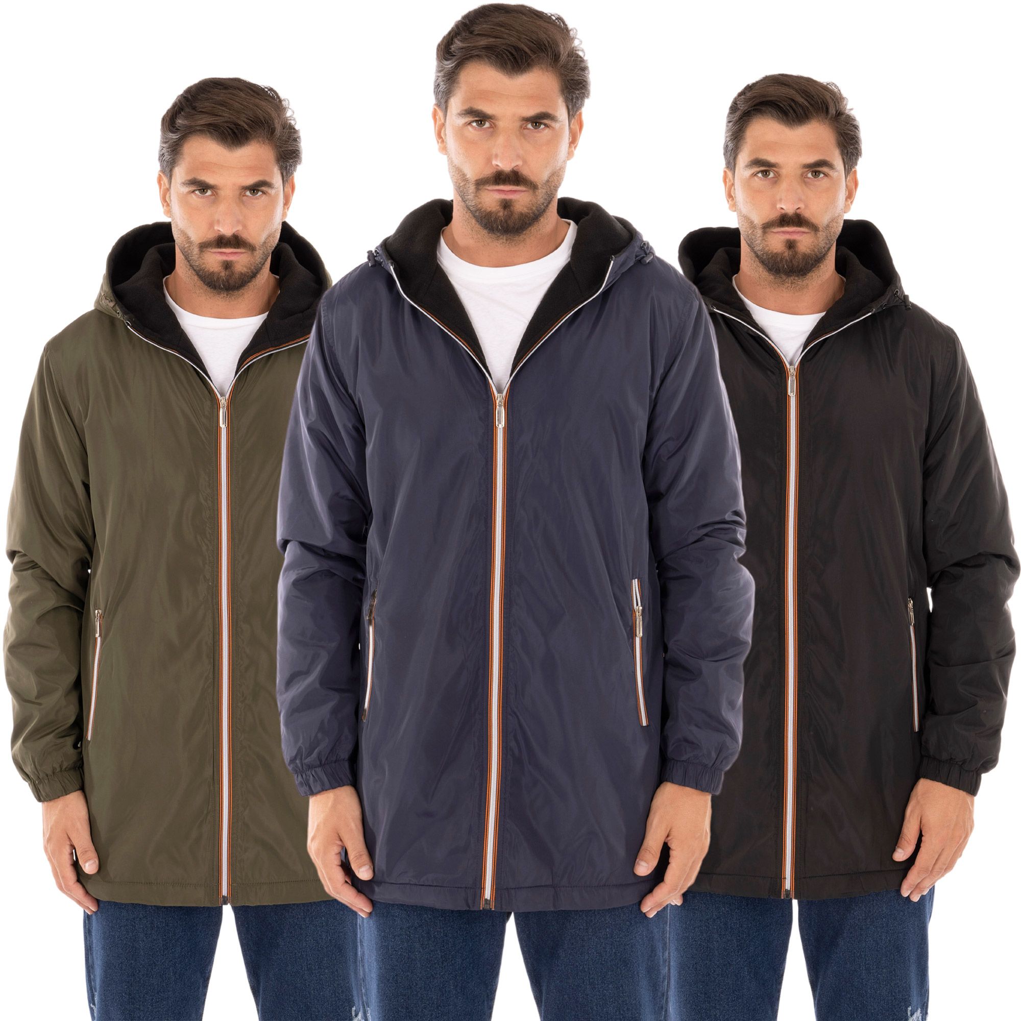 Parka Uomo Invernale con Cappuccio Impermeabile Giaccone Lungo in Pile Slim  fit