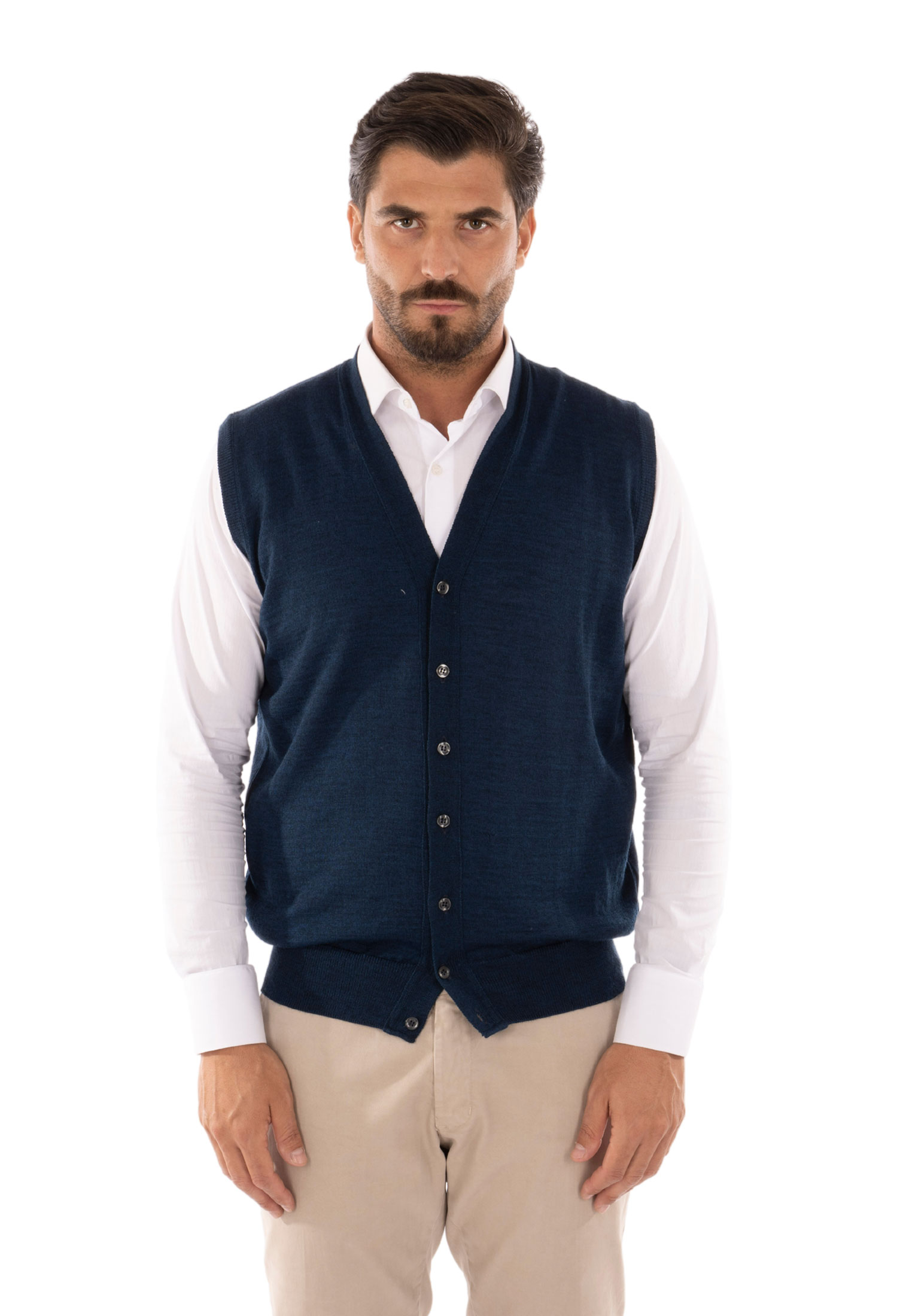 Cardigan Uomo Invernale Bottoni Gilet Lana Slim Maglione Smanicato Made in Italy - Imagen 10 de 43