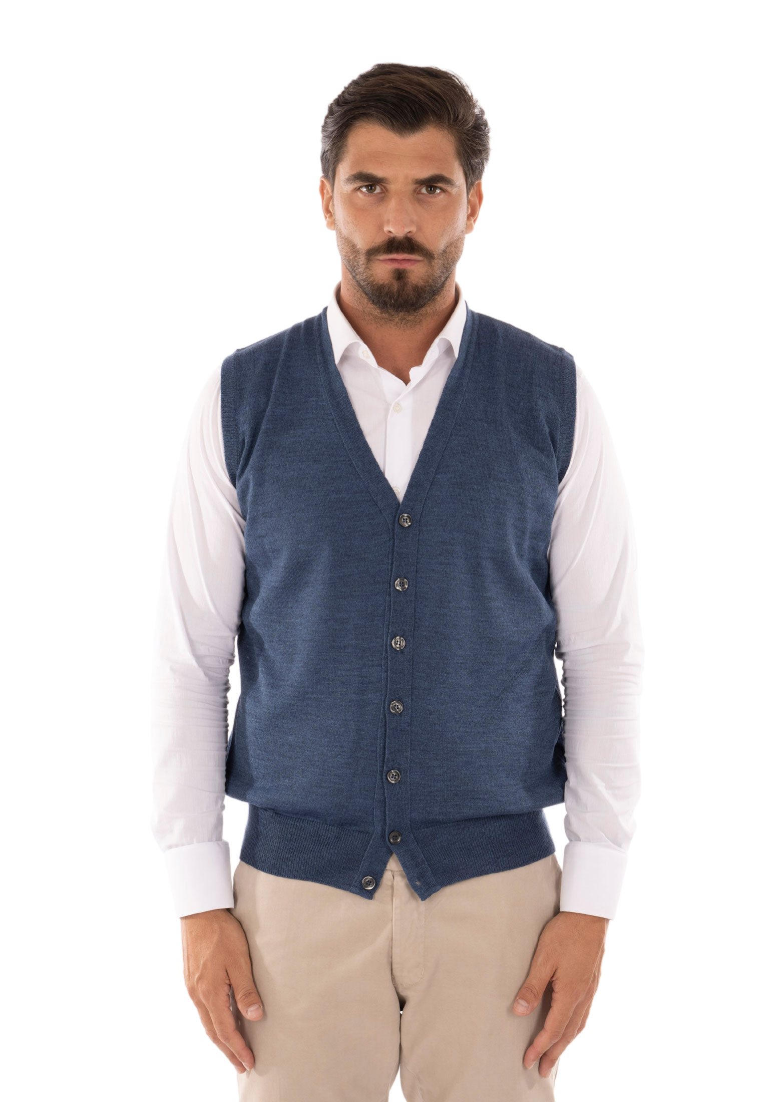Cardigan Uomo Invernale Bottoni Gilet Lana Slim Maglione Smanicato Made in Italy - Imagen 6 de 43
