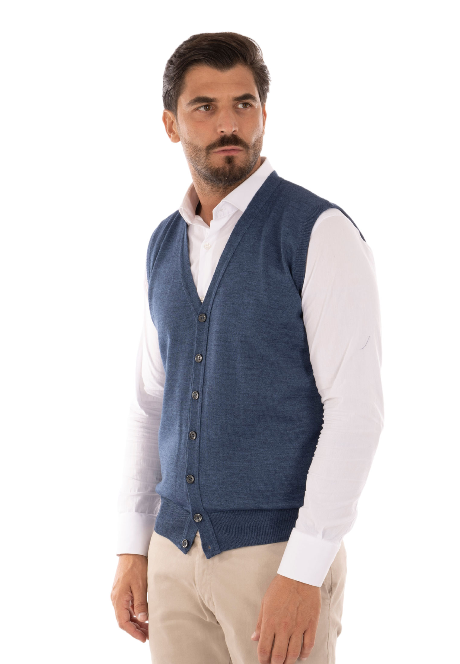 Cardigan Uomo Invernale Bottoni Gilet Lana Slim Maglione Smanicato Made in Italy - Imagen 7 de 43
