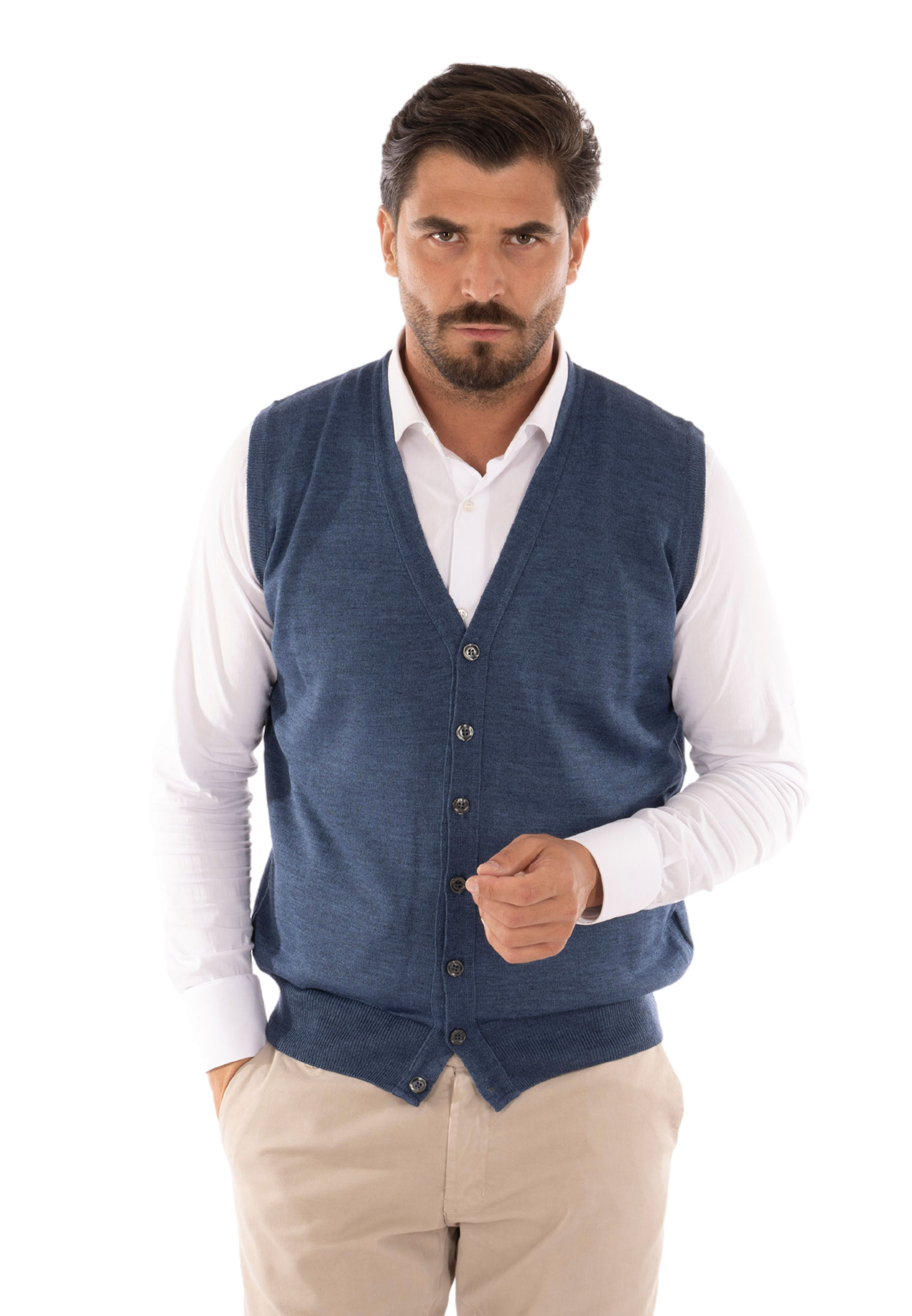 Cardigan Uomo Invernale Bottoni Gilet Lana Slim Maglione Smanicato Made in Italy - Imagen 9 de 43