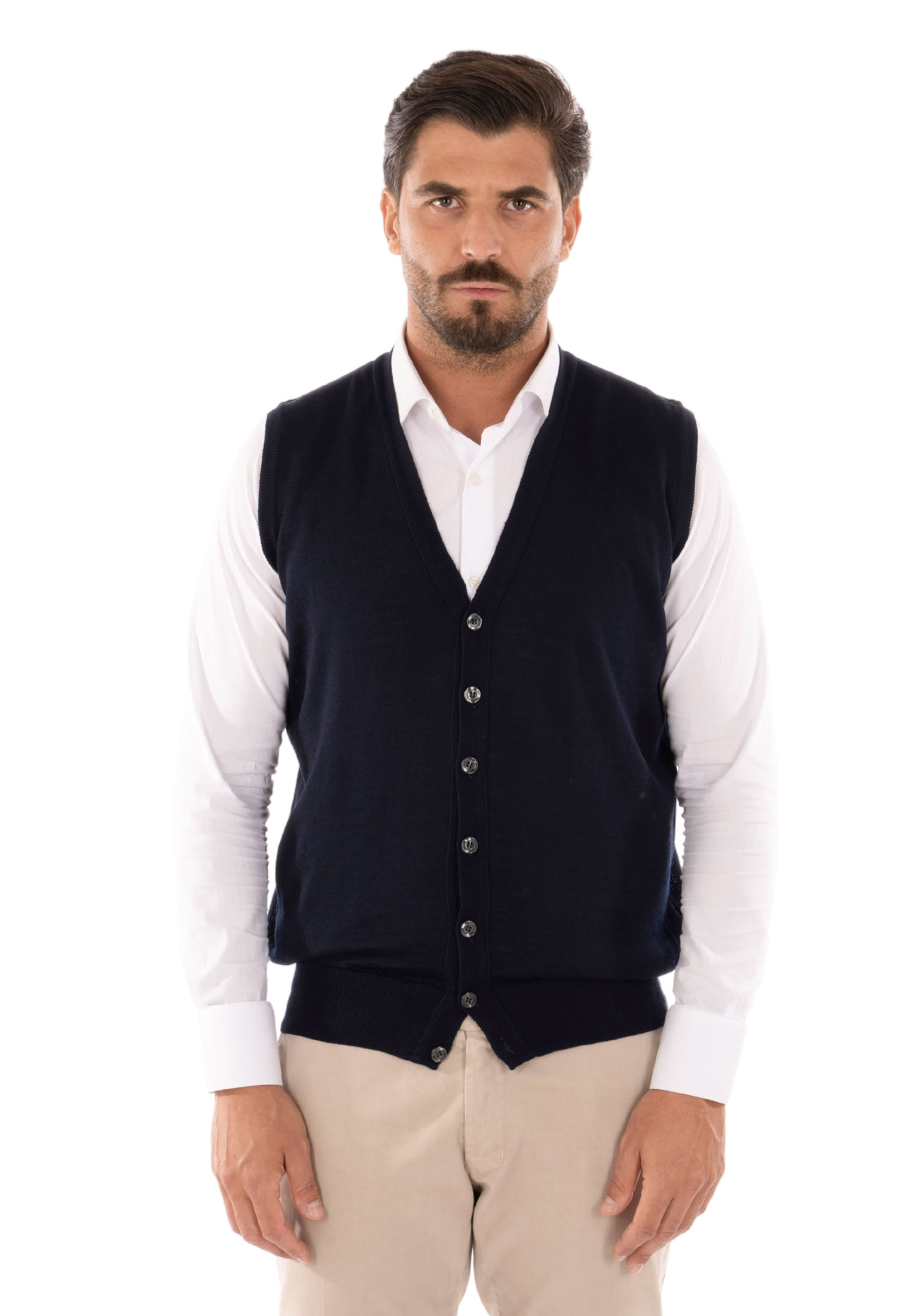 Cardigan Uomo Invernale Bottoni Gilet Lana Slim Maglione Smanicato Made in Italy - Imagen 28 de 43