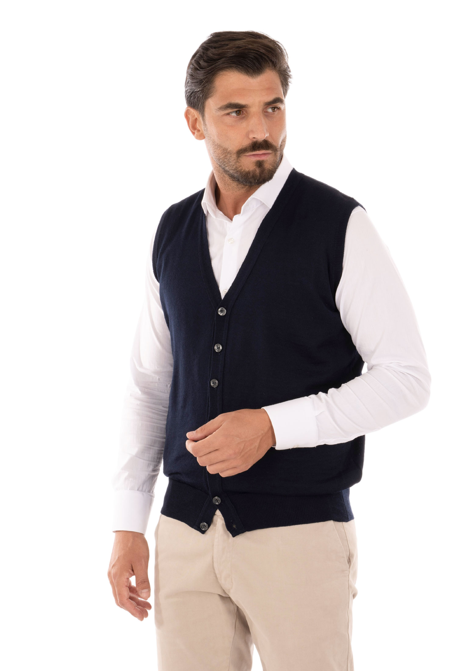 Cardigan Uomo Invernale Bottoni Gilet Lana Slim Maglione Smanicato Made in Italy - Imagen 29 de 43