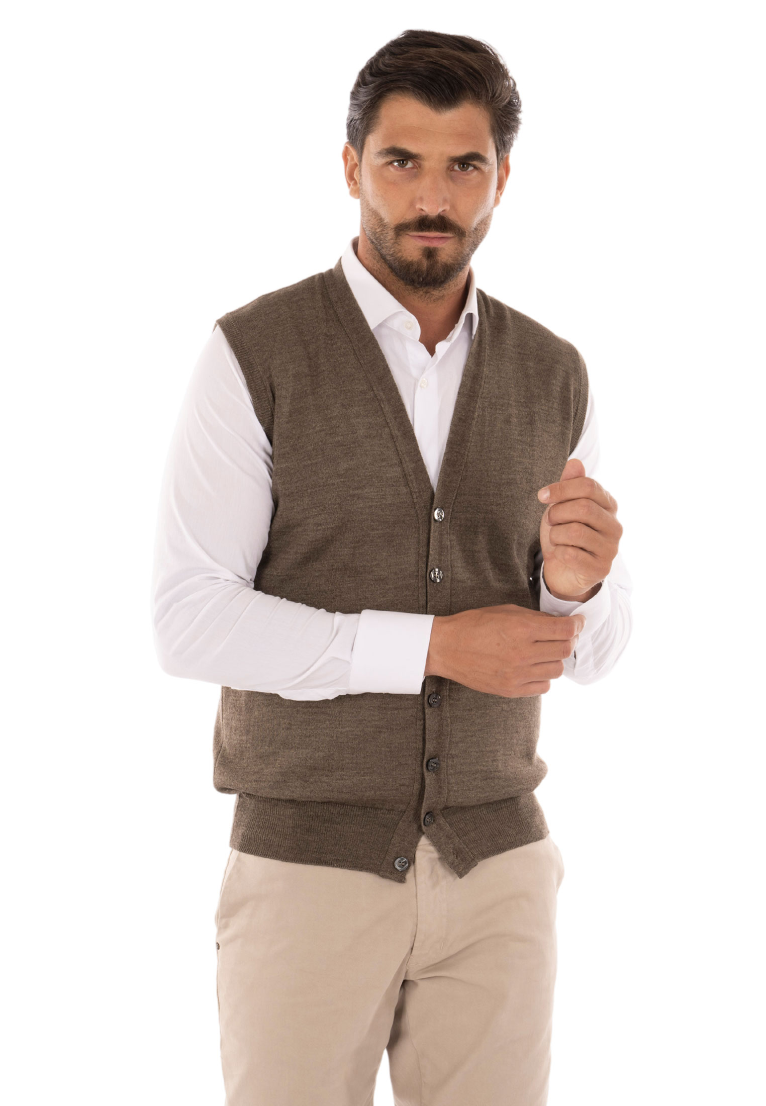Cardigan Uomo Invernale Bottoni Gilet Lana Slim Maglione Smanicato Made in Italy - Imagen 35 de 43