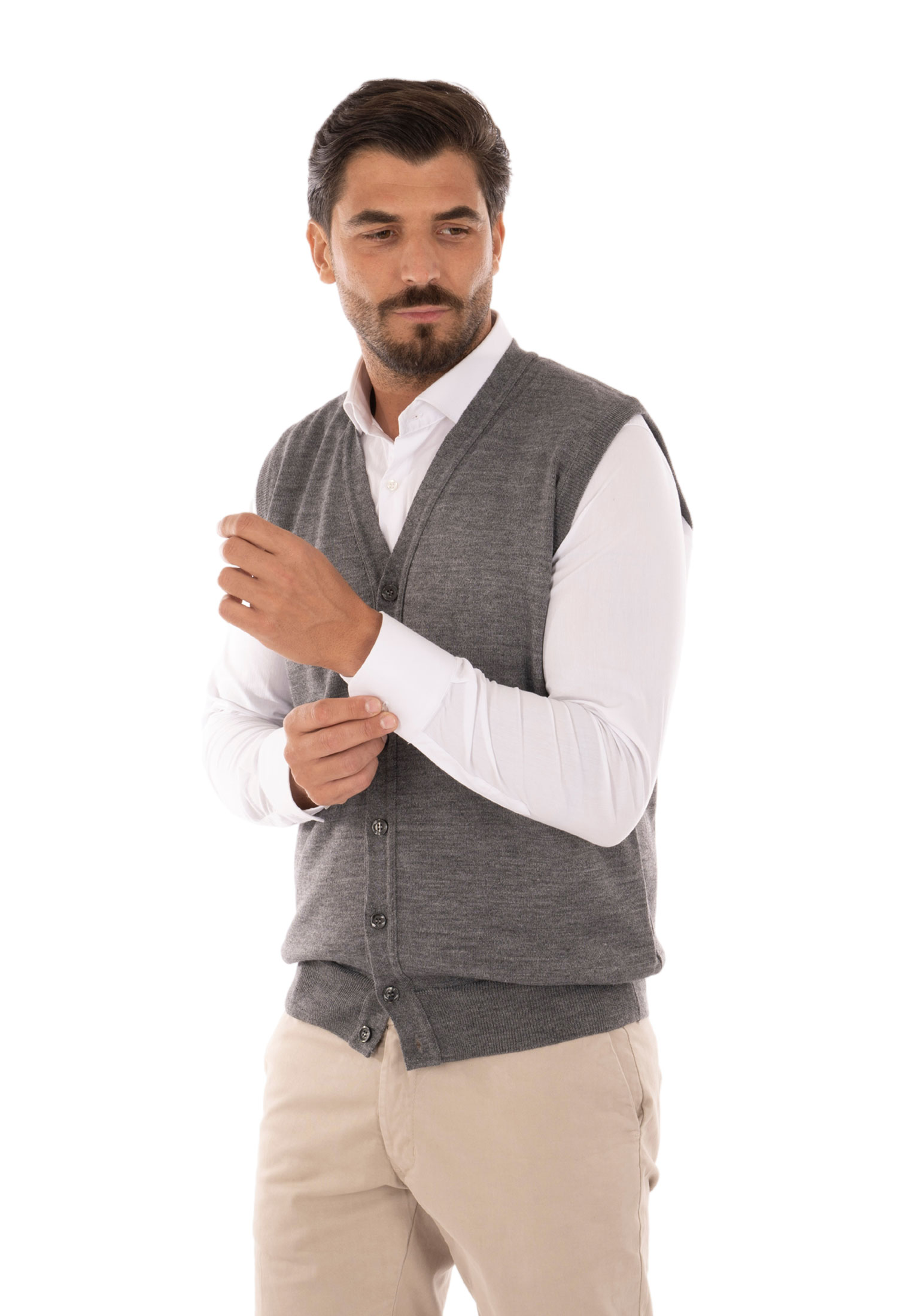 Cardigan Uomo Invernale Bottoni Gilet Lana Slim Maglione Smanicato Made in Italy - Imagen 15 de 43