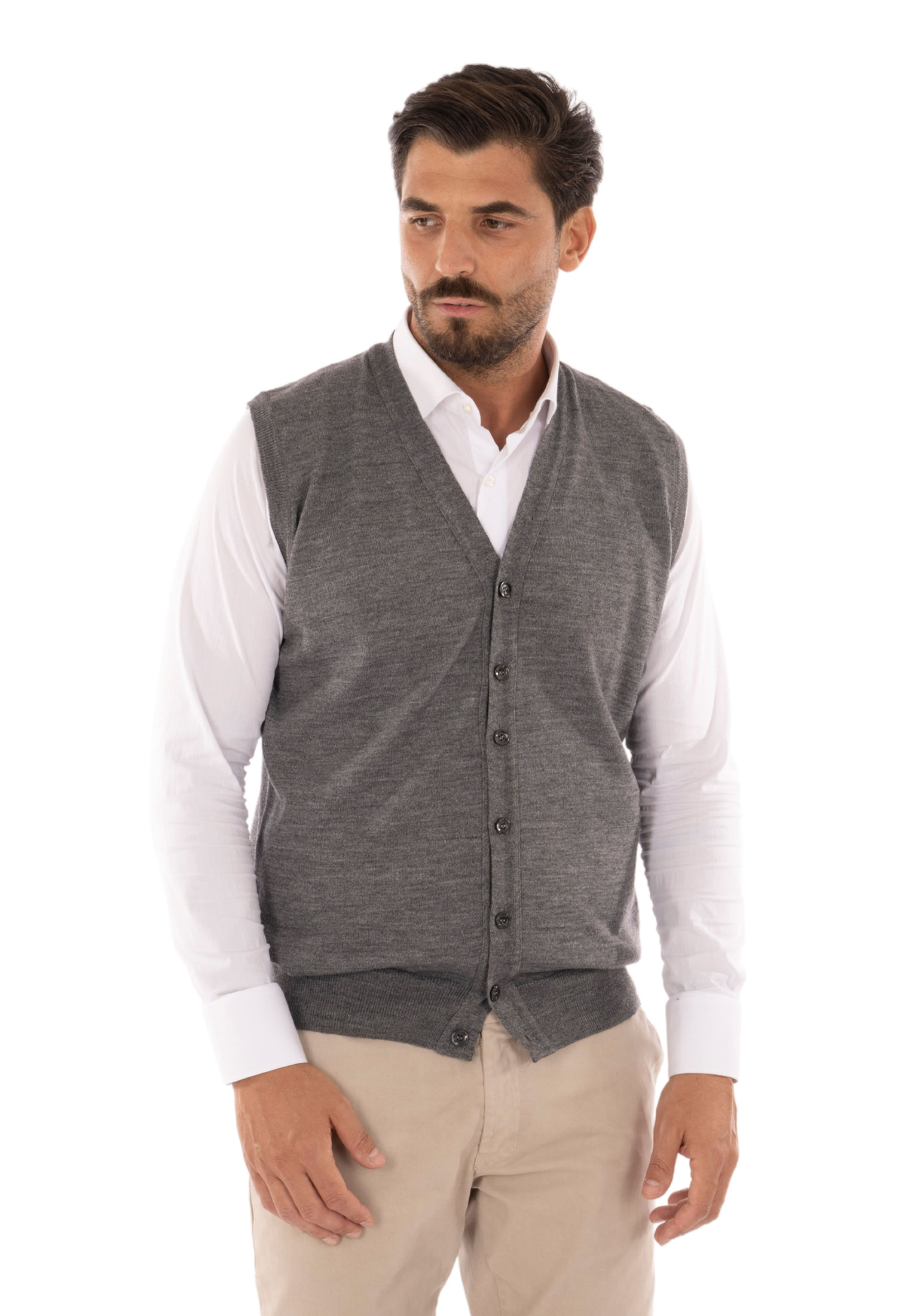 Cardigan Uomo Invernale Bottoni Gilet Lana Slim Maglione Smanicato Made in Italy - Imagen 17 de 43