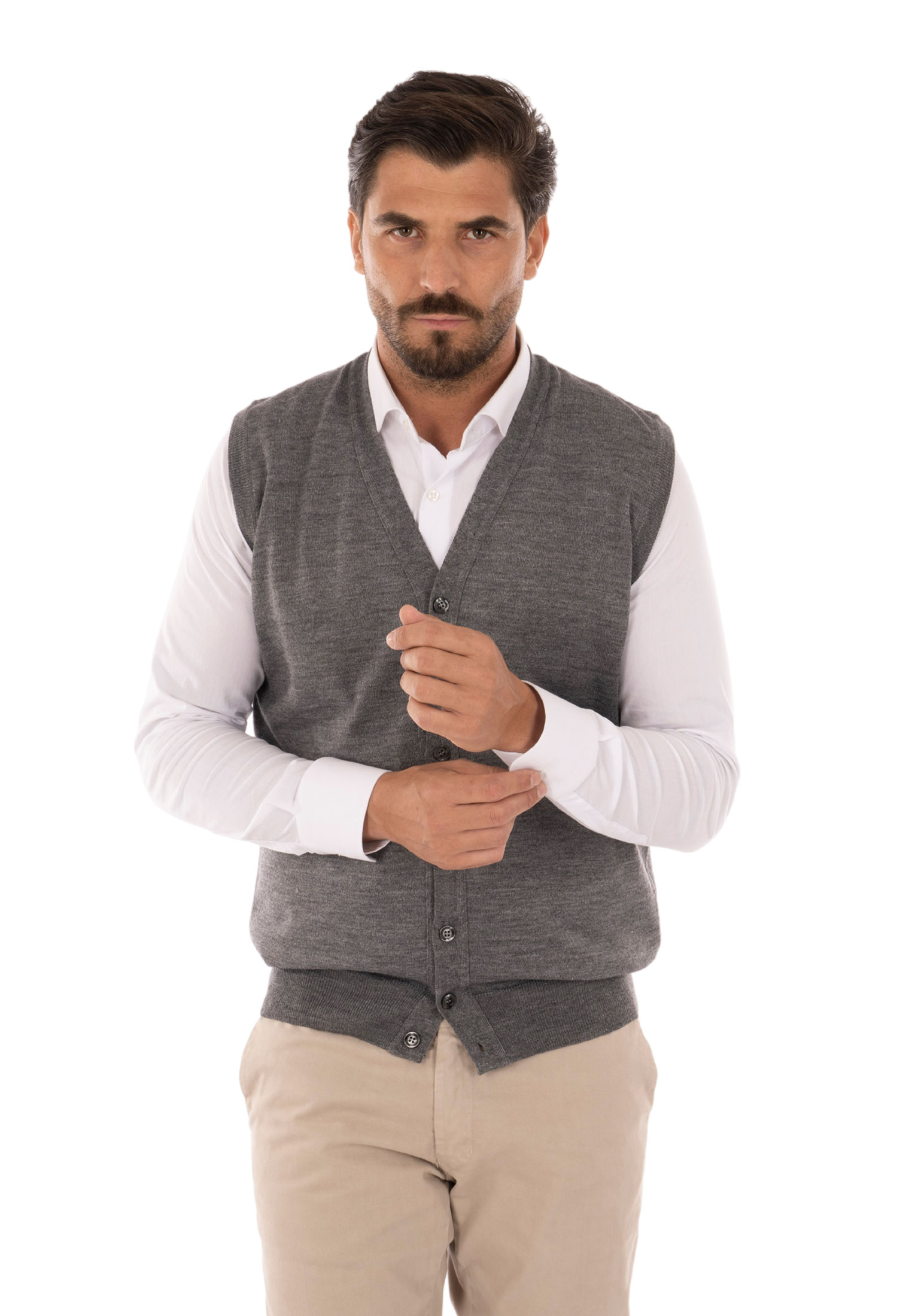 Cardigan Uomo Invernale Bottoni Gilet Lana Slim Maglione Smanicato Made in Italy - Imagen 18 de 43