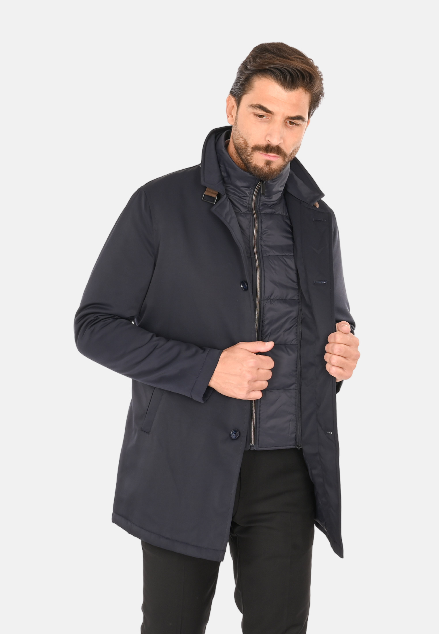 Cappotto Uomo Invernale Elegante Blu Nero Giubbotto Giaccone Impermeabile Casual - Imagen 5 de 18