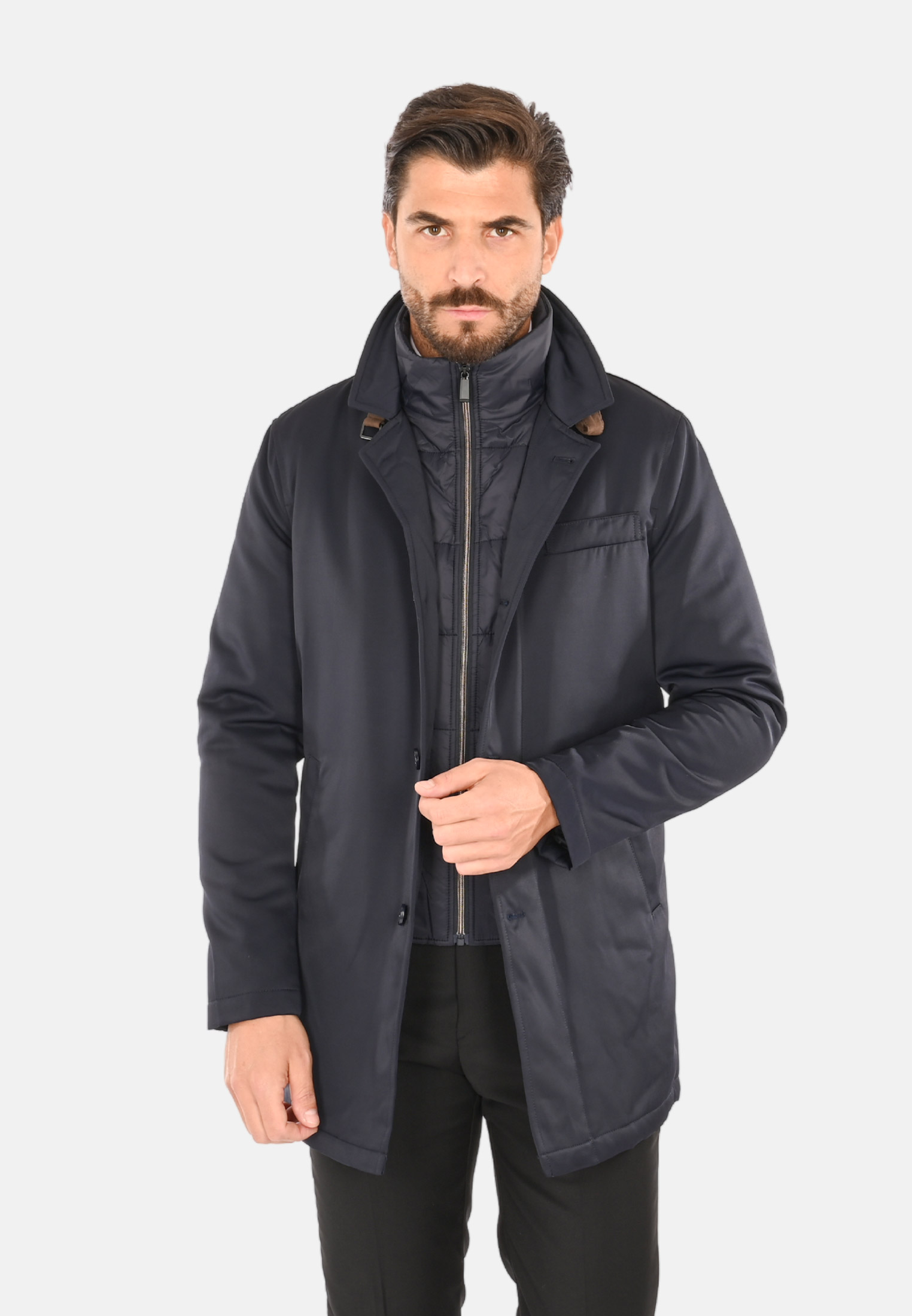 Cappotto Uomo Invernale Elegante Blu Nero Giubbotto Giaccone Impermeabile Casual - Imagen 6 de 18