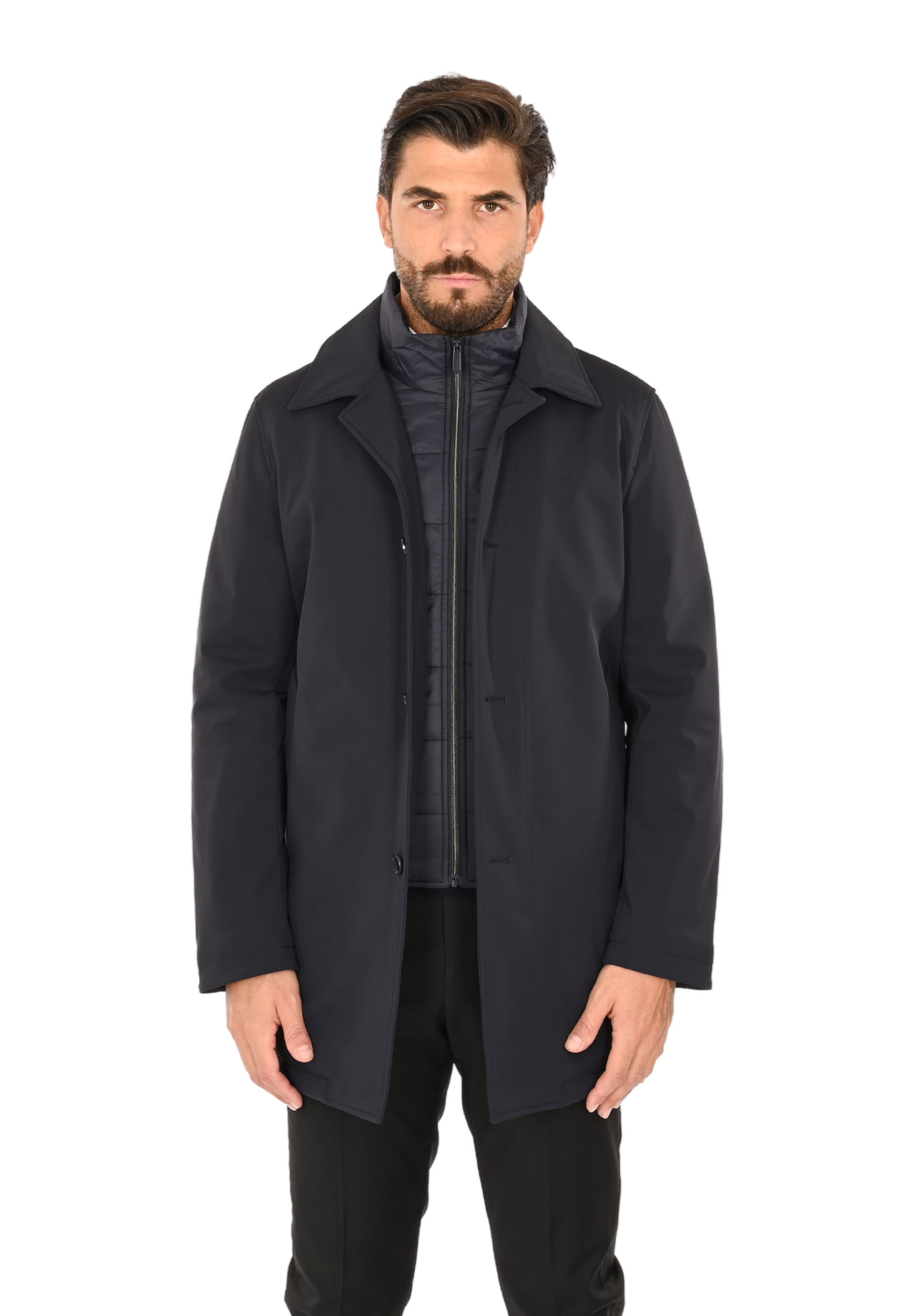 Trench Uomo Invernale Impermeabile Tessuto Tecnico Lungo Soprabito Elegante - Imagen 2 de 17