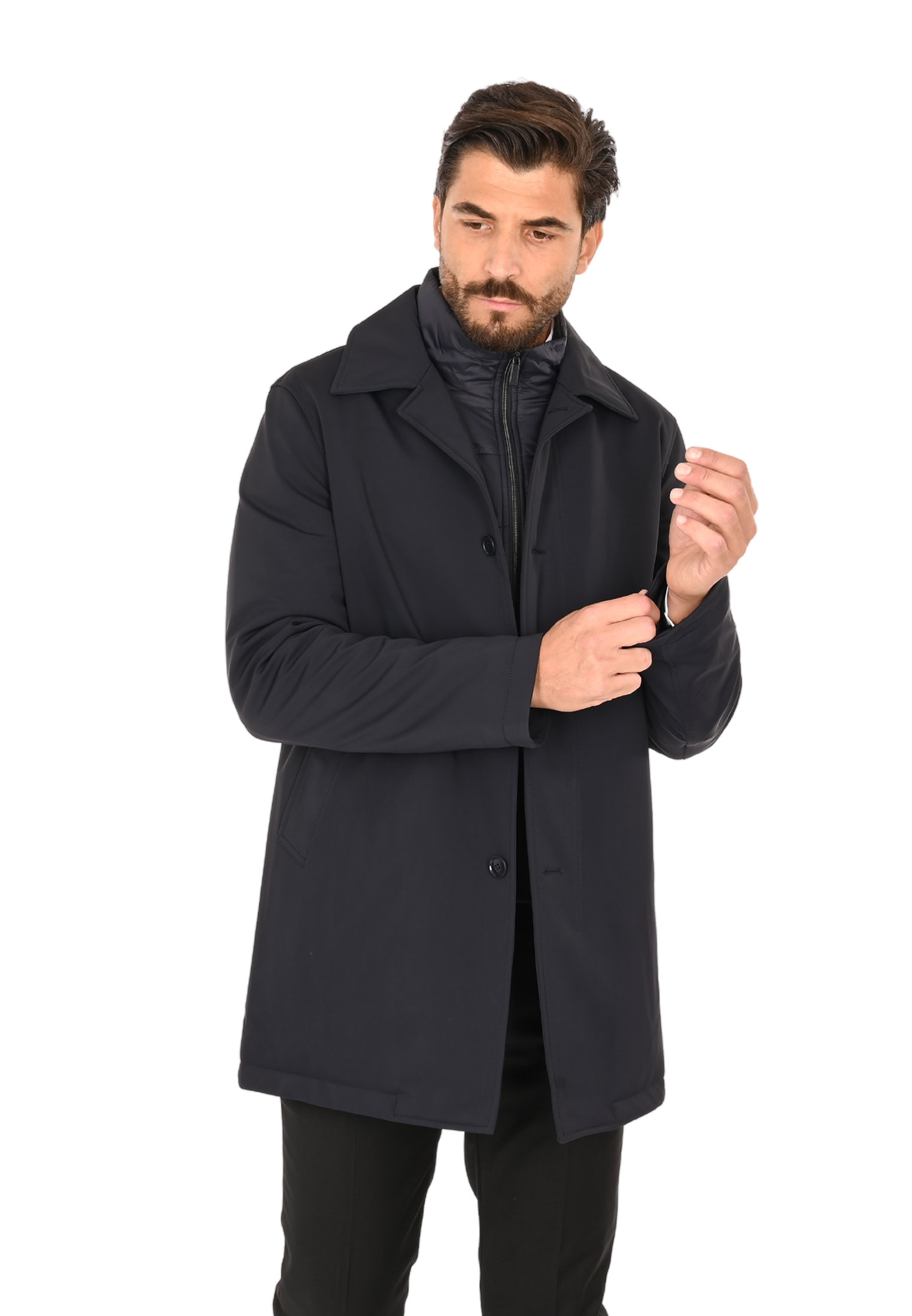 Trench Uomo Invernale Impermeabile Tessuto Tecnico Lungo Soprabito Elegante - Imagen 5 de 17