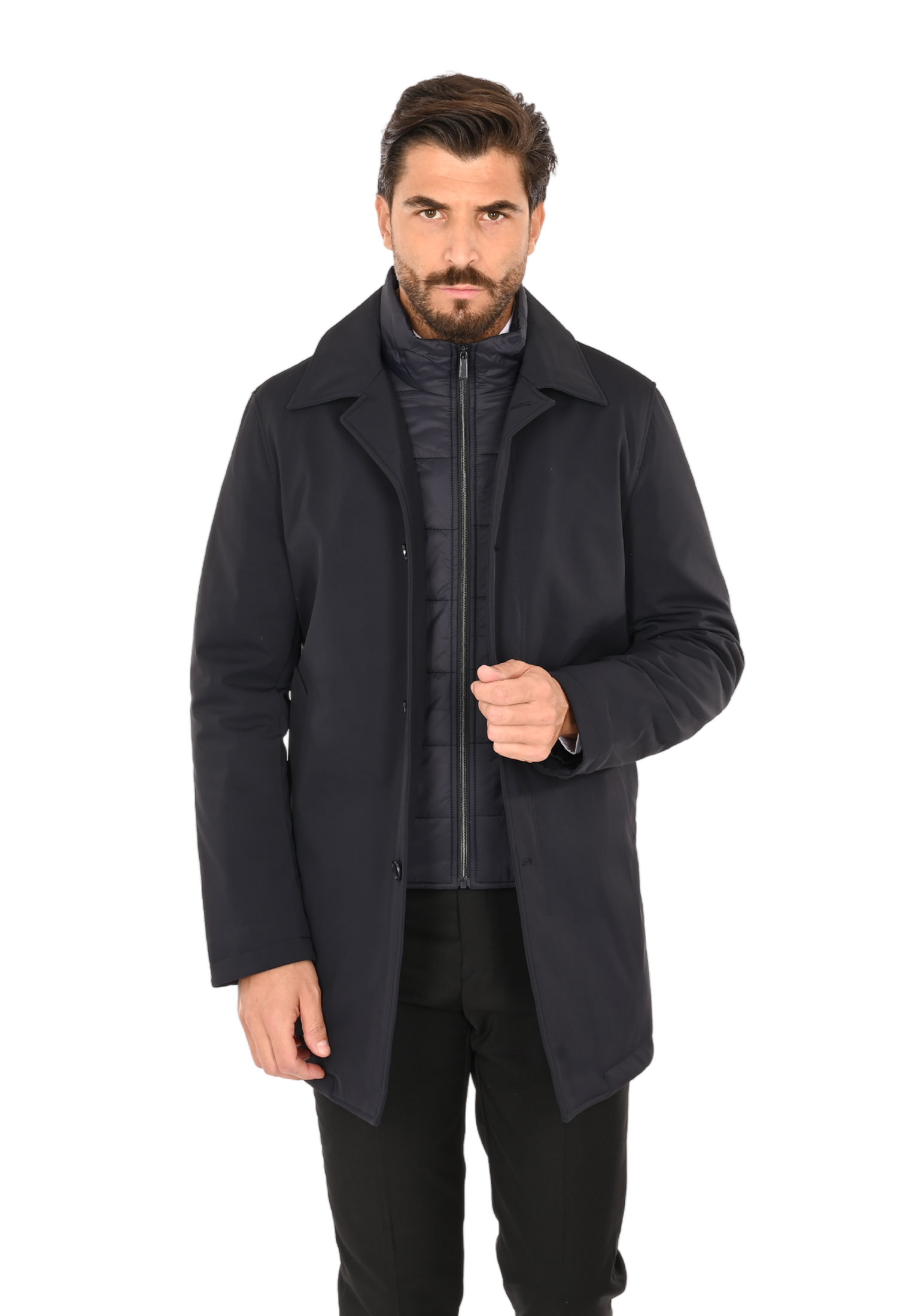 Trench Uomo Invernale Impermeabile Tessuto Tecnico Lungo Soprabito Elegante - Imagen 6 de 17