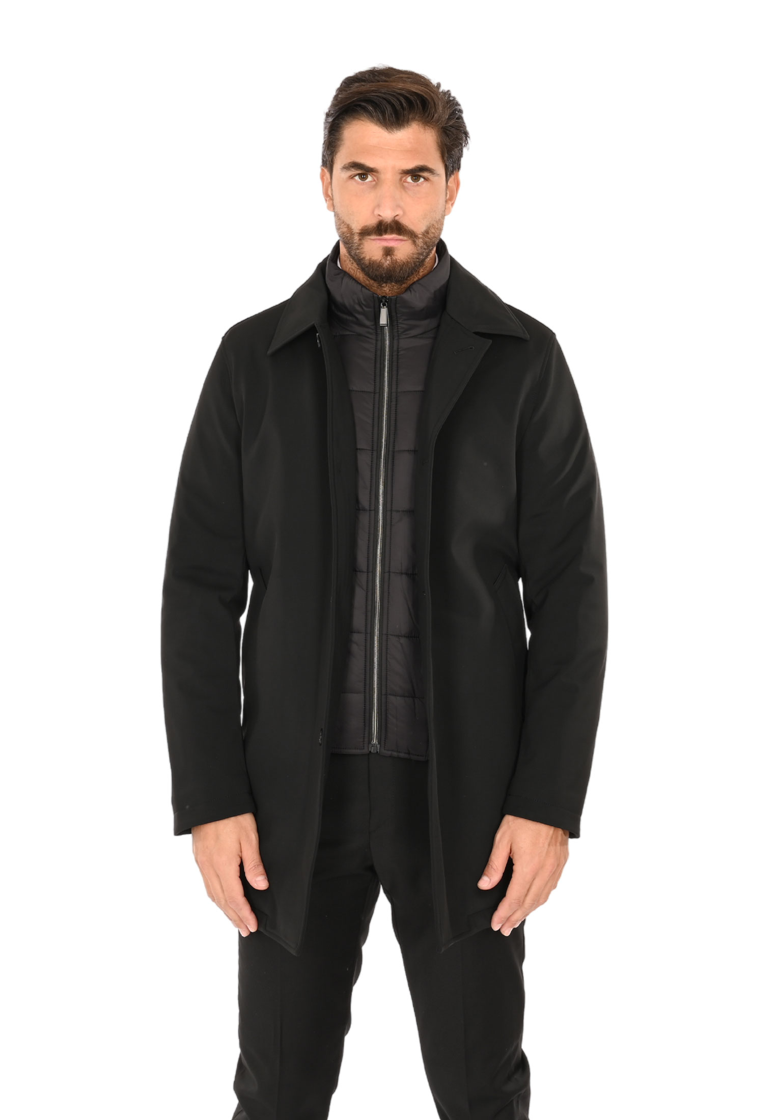 Trench Uomo Invernale Impermeabile Tessuto Tecnico Lungo Soprabito Elegante - Imagen 9 de 17