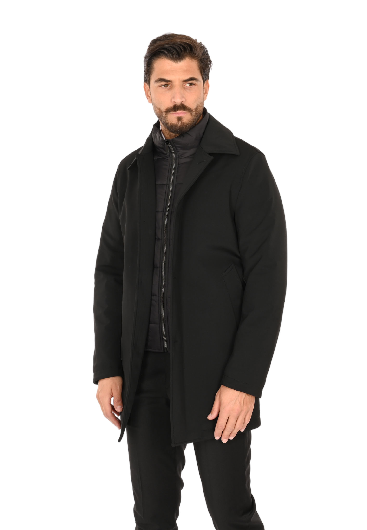 Trench Uomo Invernale Impermeabile Tessuto Tecnico Lungo Soprabito Elegante - Imagen 10 de 17