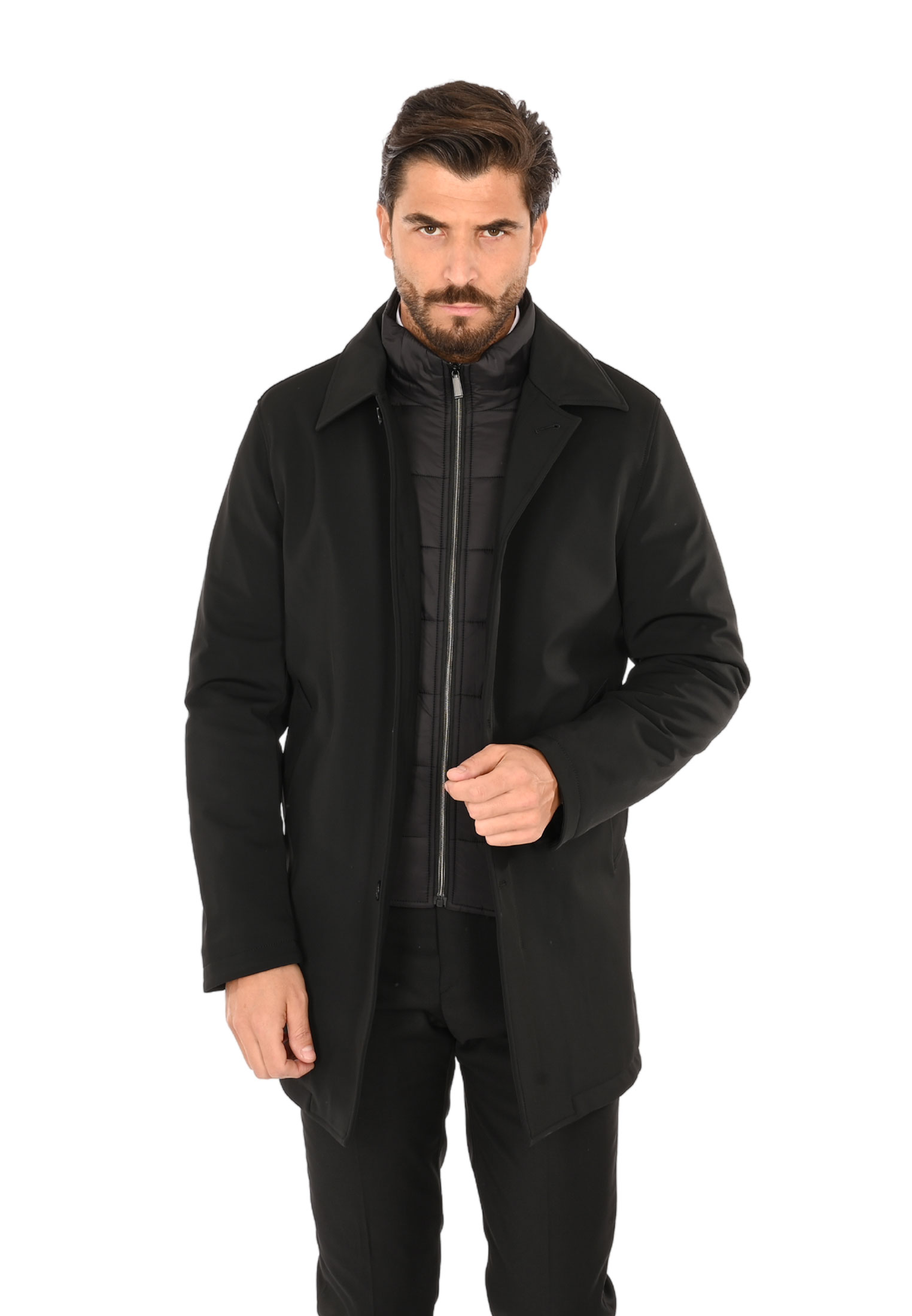 Trench Uomo Invernale Impermeabile Tessuto Tecnico Lungo Soprabito Elegante - Imagen 13 de 17