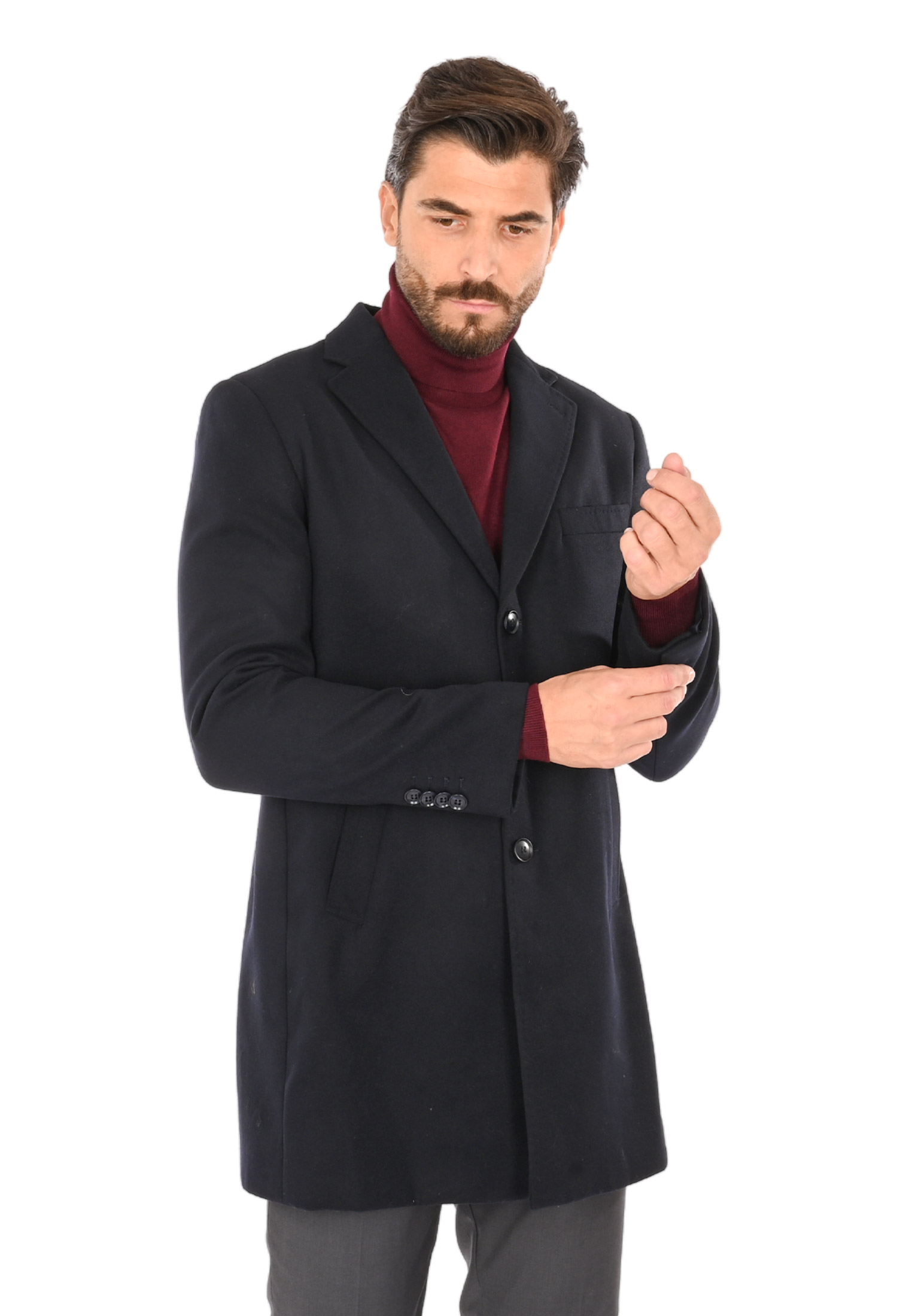 Cappotto Uomo Invernale Elegante Blu Nero Cappottino Sartoriale Slim