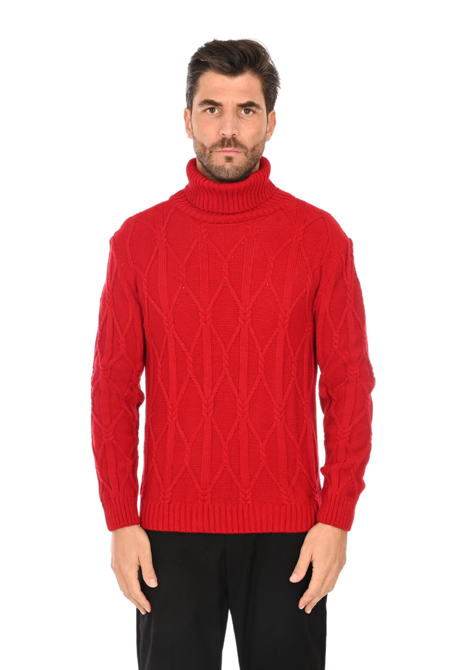 Maglione Uomo Lana Pesante Made in Italy Dolcevita Rombi Trecce Collo ...