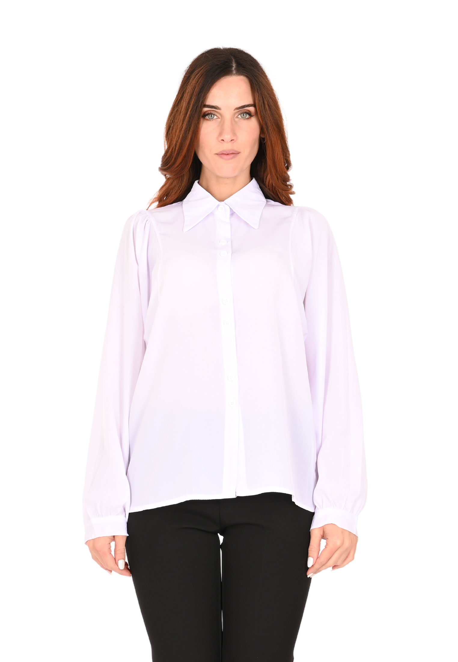 Camicia Donna Elegante Tinta Unita Blusa Comoda Maniche Lunghe a Sbuffo - Imagen 18 de 21