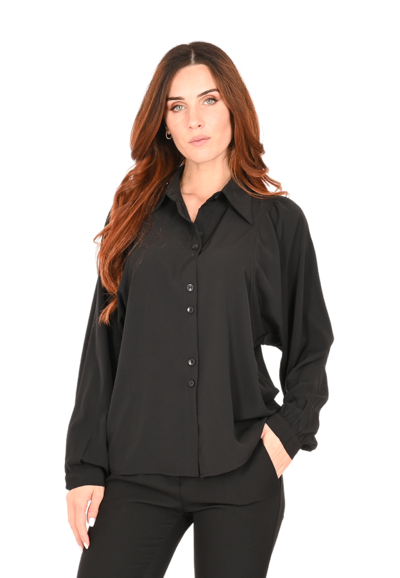 Camicia Donna Elegante Tinta Unita Blusa Comoda Maniche Lunghe a Sbuffo - Imagen 7 de 21
