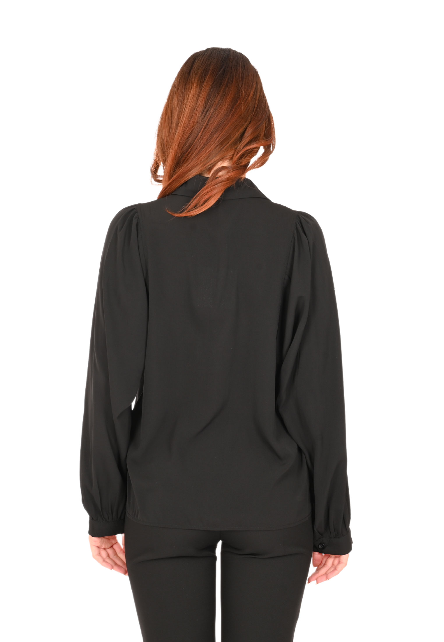 Camicia Donna Elegante Tinta Unita Blusa Comoda Maniche Lunghe a Sbuffo - Imagen 9 de 21