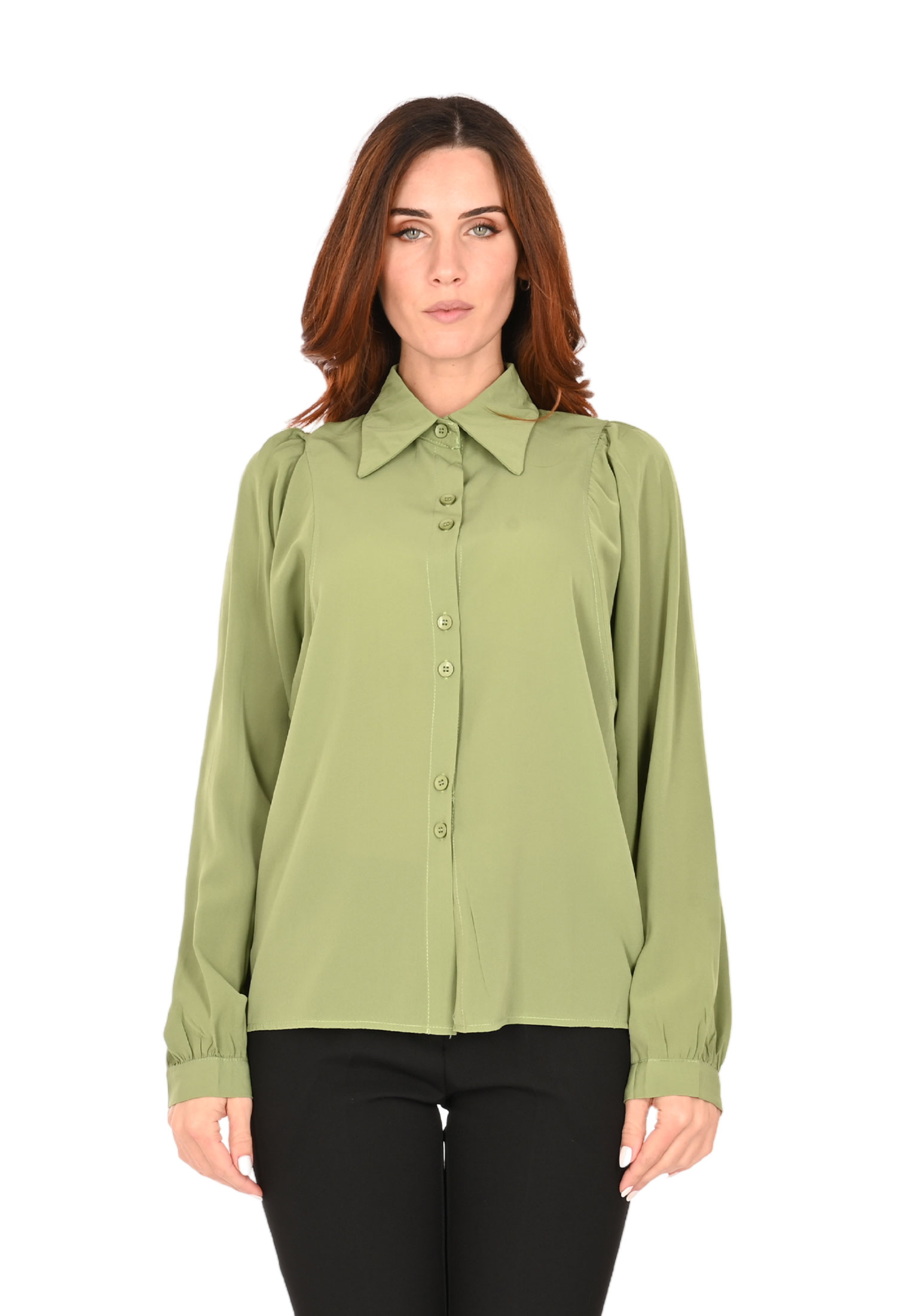 Camicia Donna Elegante Tinta Unita Blusa Comoda Maniche Lunghe a Sbuffo - Imagen 10 de 21