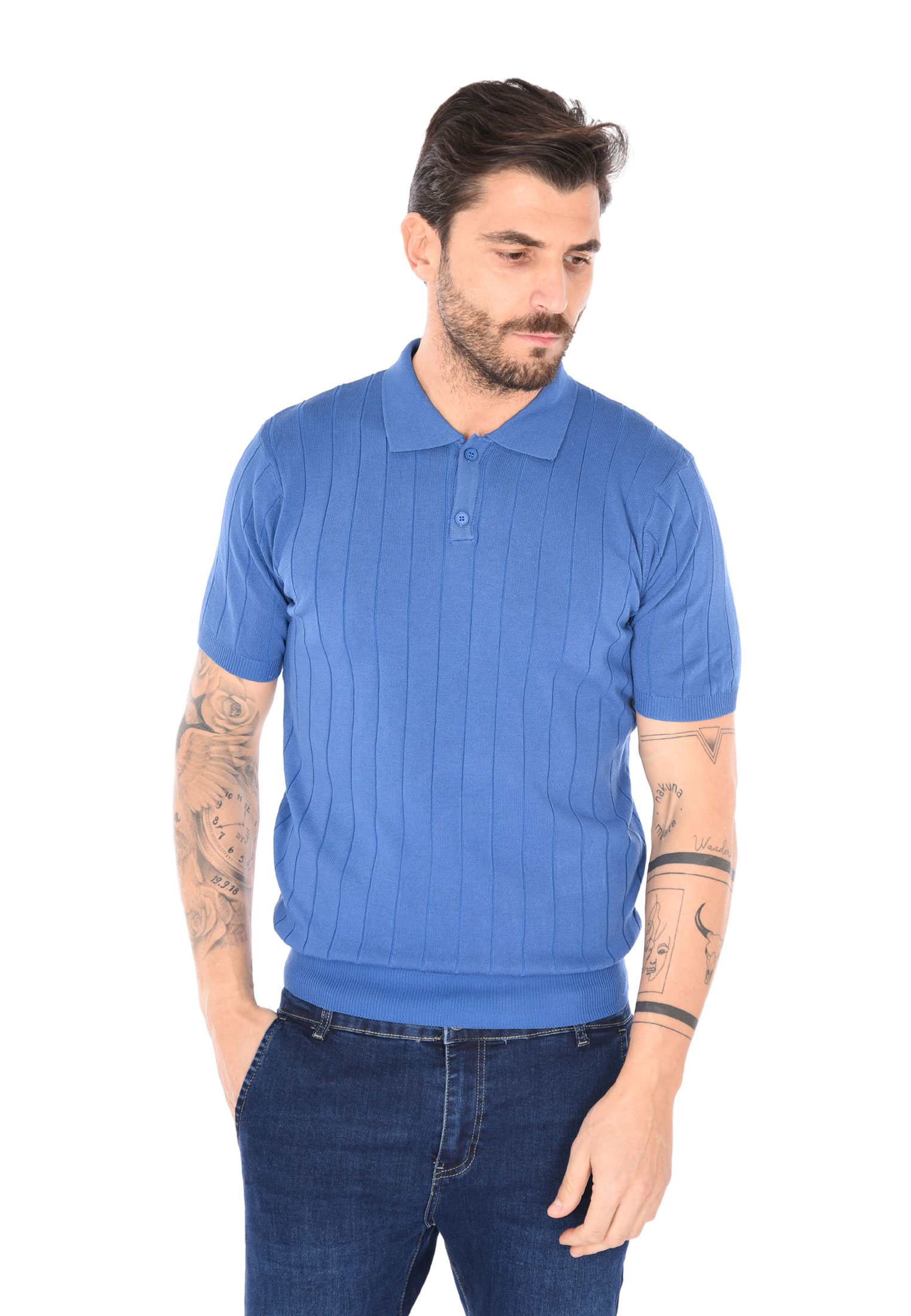 Polo Uomo Filo Cotone Slim Fit Maglia Mezza Manica Strech Maglietta a Coste - Foto 18 di 33