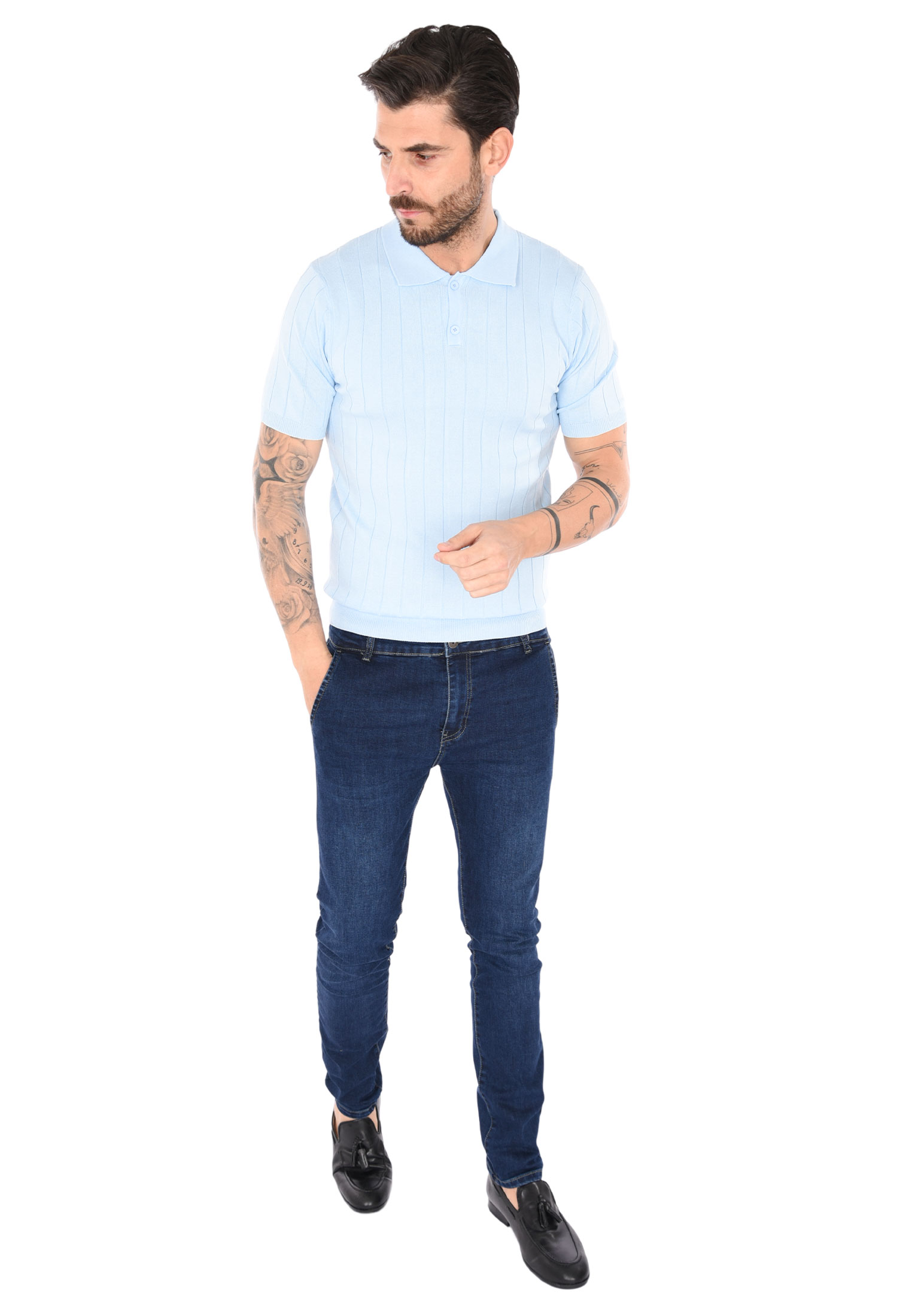 Polo Uomo Filo Cotone Slim Fit Maglia Mezza Manica Strech Maglietta a Coste - Foto 33 di 33