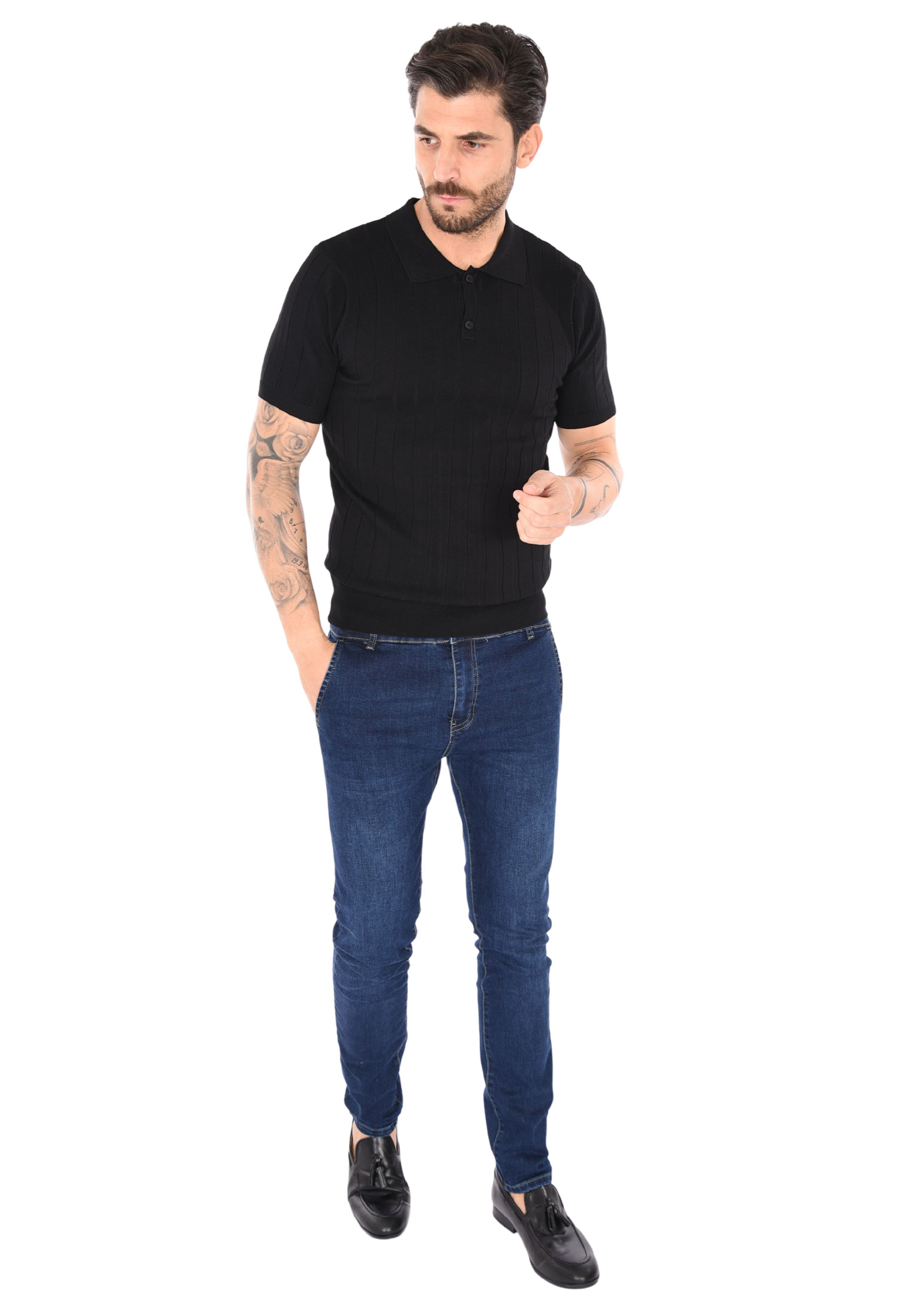Polo Uomo Filo Cotone Slim Fit Maglia Mezza Manica Strech Maglietta a Coste - Foto 17 di 33