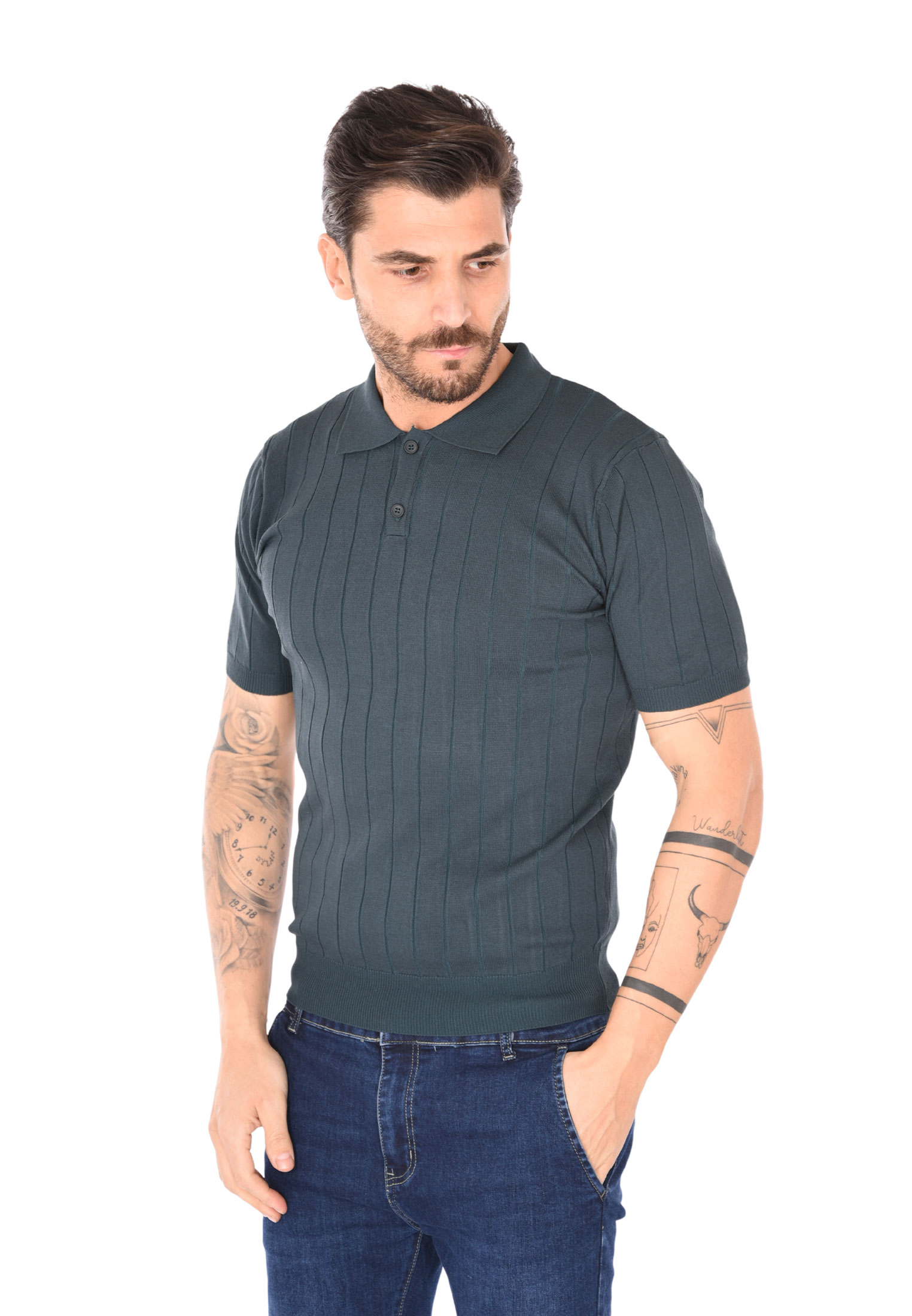 Polo Uomo Filo Cotone Slim Fit Maglia Mezza Manica Strech Maglietta a Coste - Foto 7 di 33