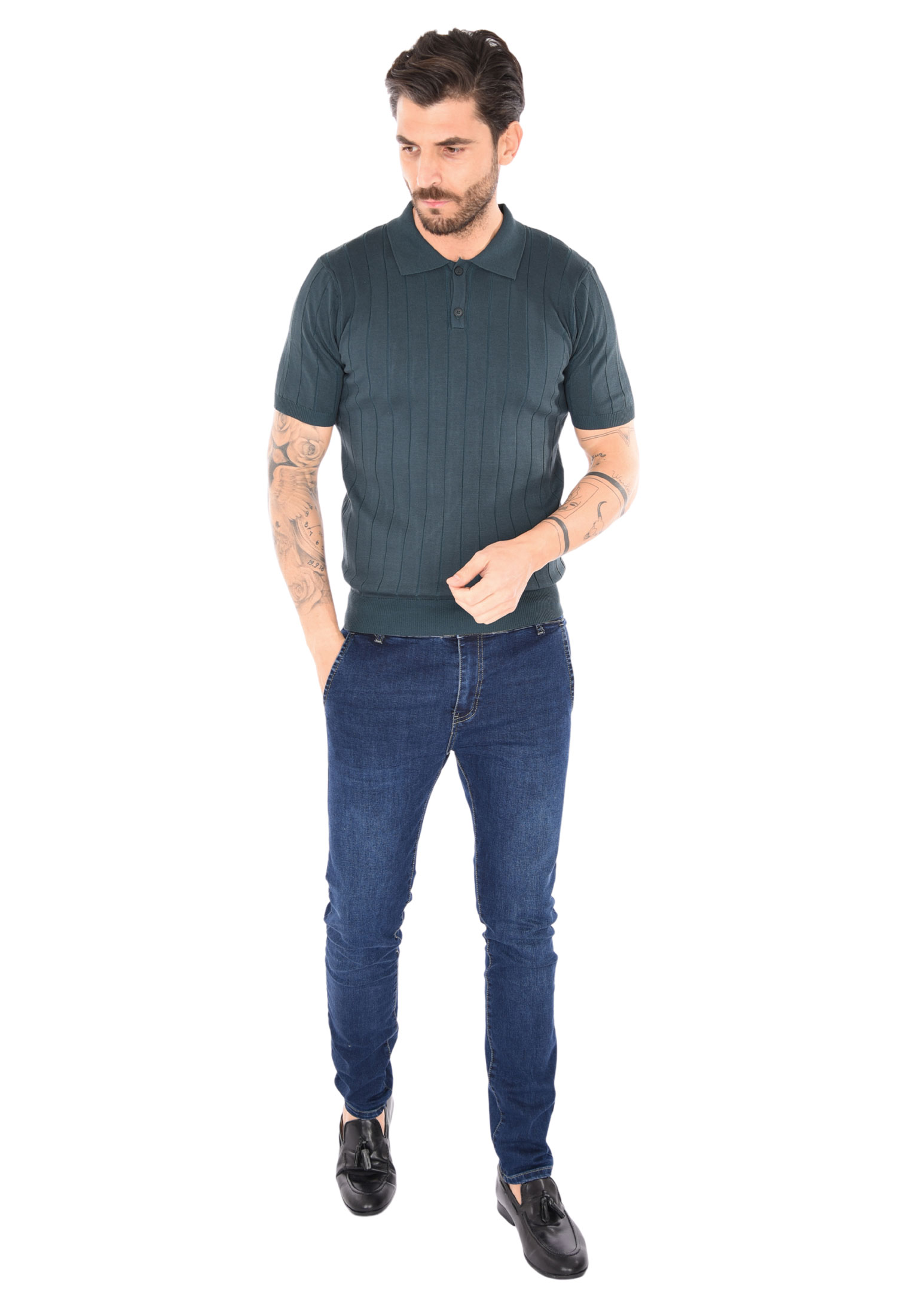 Polo Uomo Filo Cotone Slim Fit Maglia Mezza Manica Strech Maglietta a Coste - Foto 9 di 33