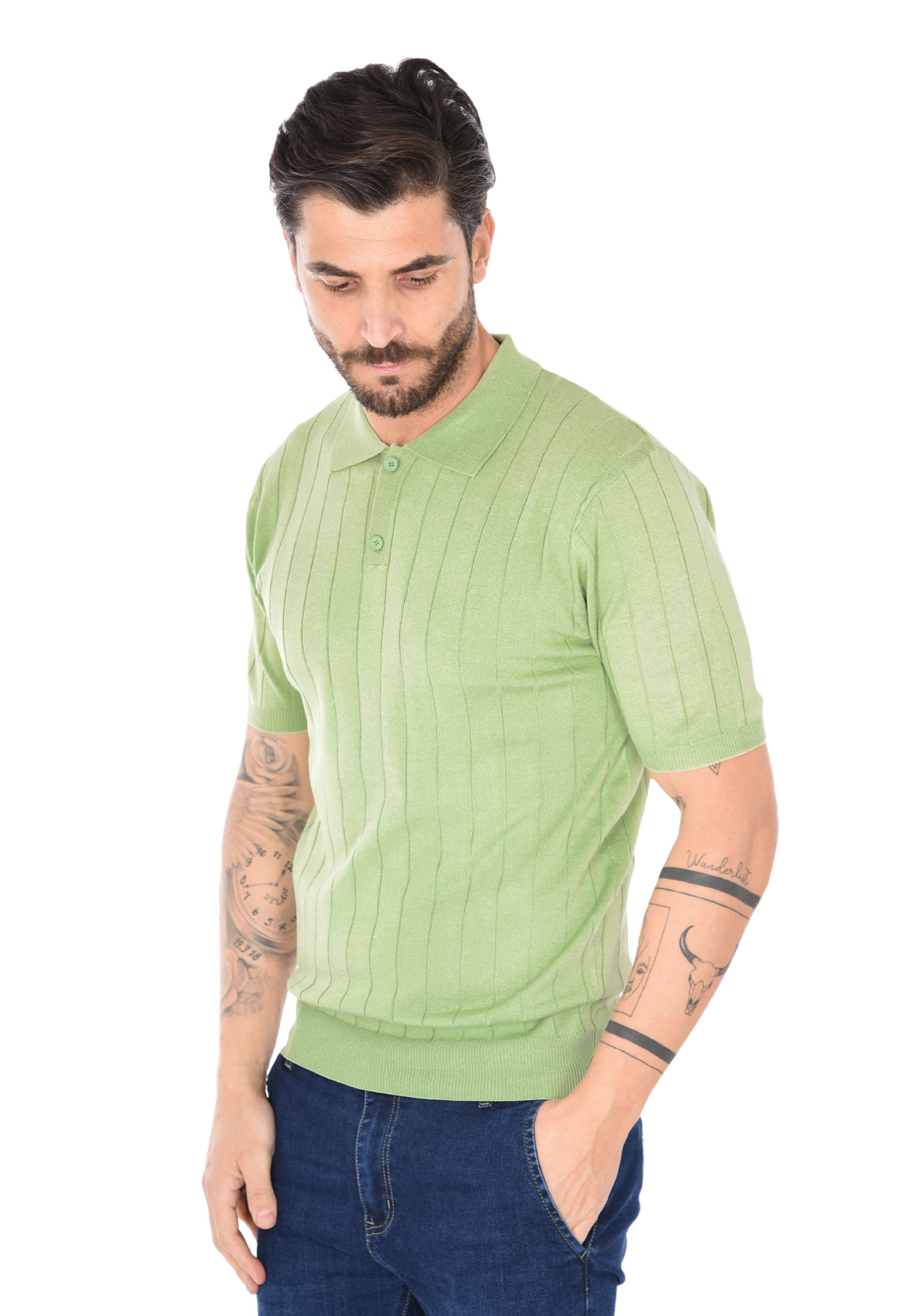 Polo Uomo Filo Cotone Slim Fit Maglia Mezza Manica Strech Maglietta a Coste - Foto 3 di 33