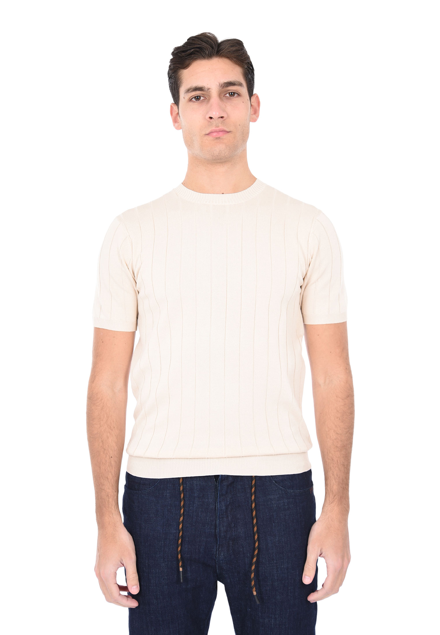 T-shirt Uomo Filo Cotone Slim Fit Maglia Mezza Manica Strech Maglietta a Coste - Bild 36 von 40