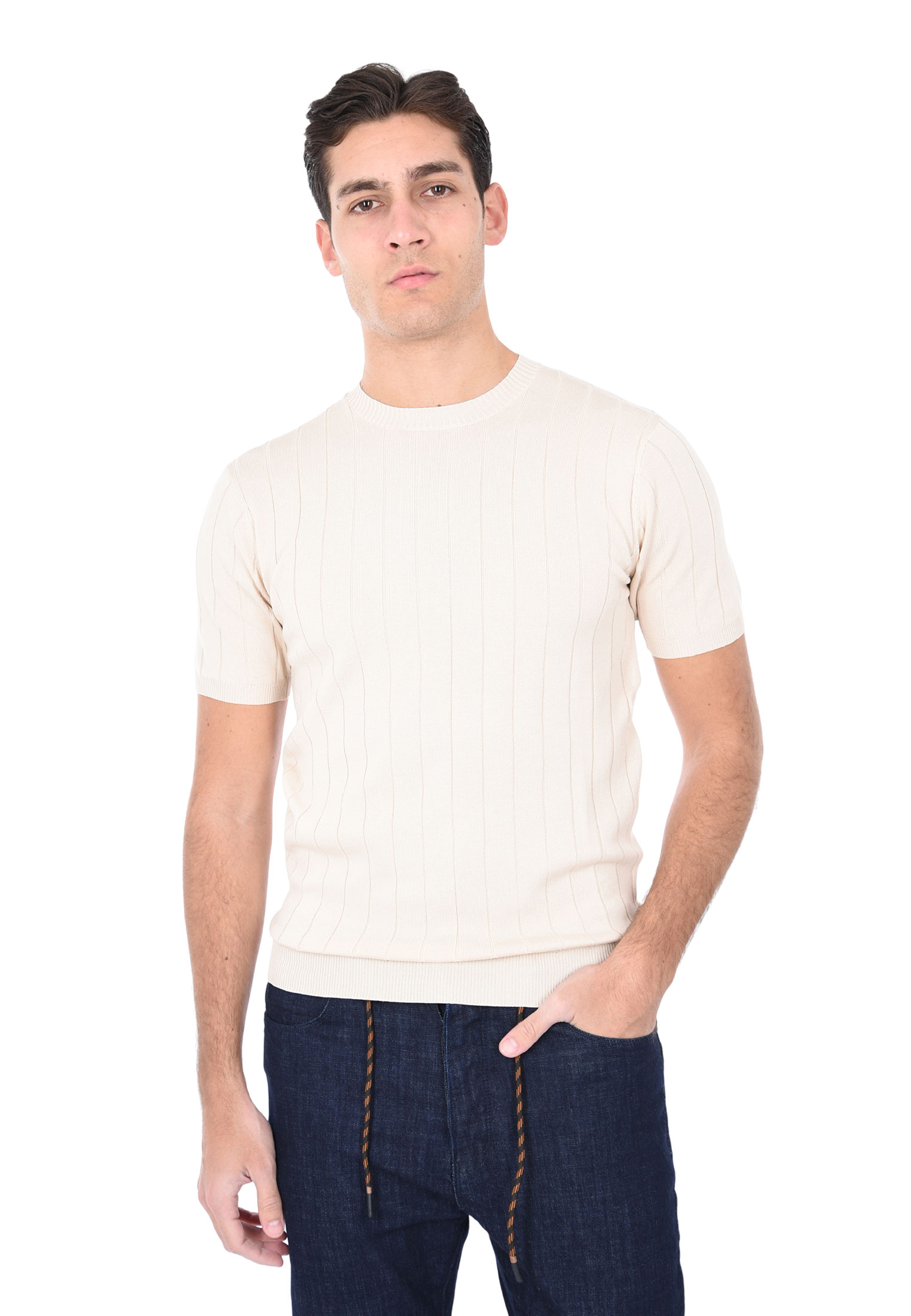 T-shirt Uomo Filo Cotone Slim Fit Maglia Mezza Manica Strech Maglietta a Coste - Bild 37 von 40